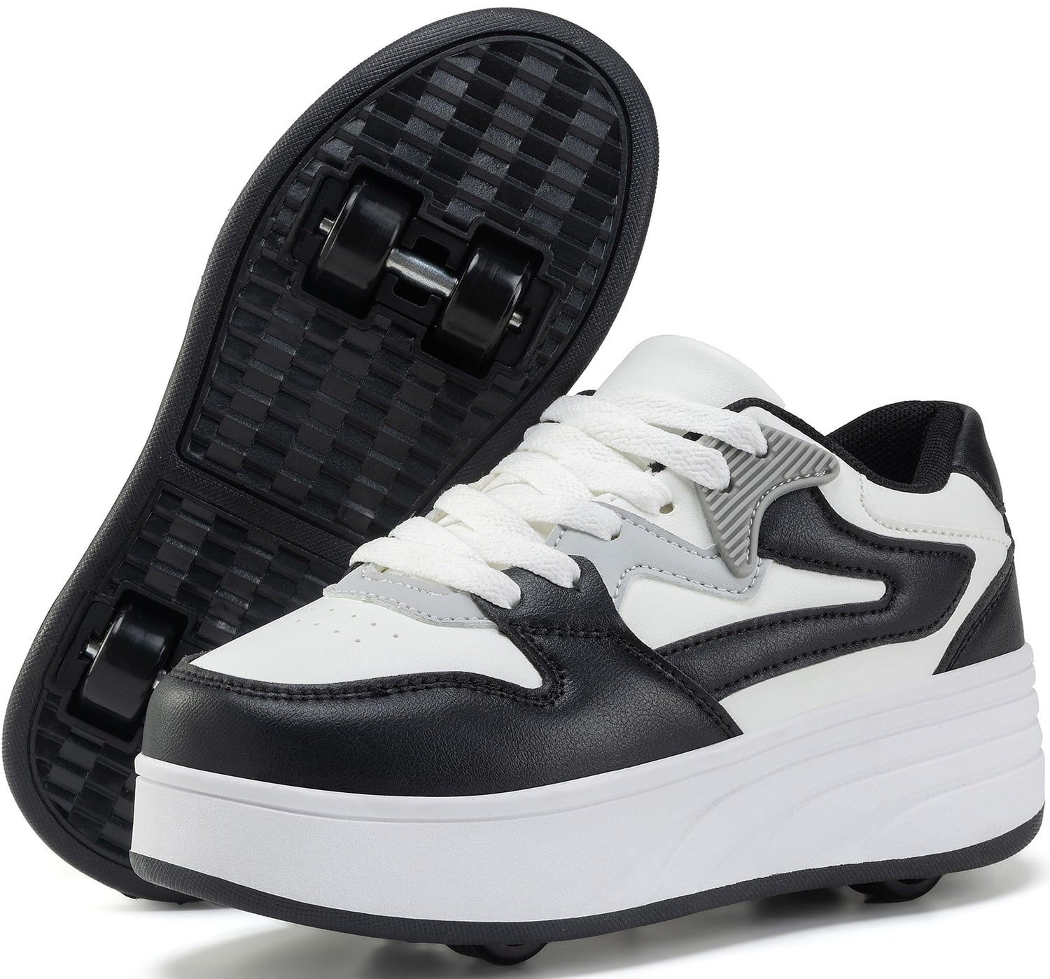 4 Wheels Roller Shoes PU Wheels shoes Black