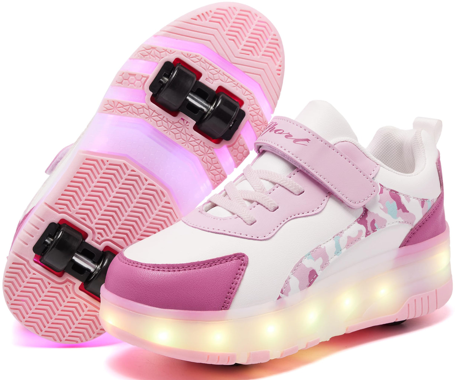 LED 4 Wheels Roller Shoes PU Wheels shoes Pink