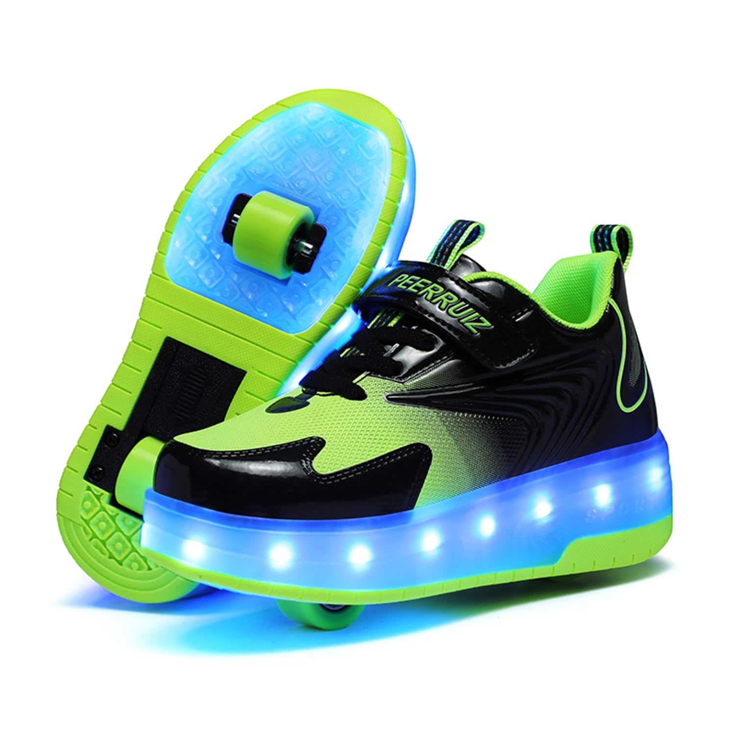 Green  PU LED Roller Shoes Rechargeable Shoes