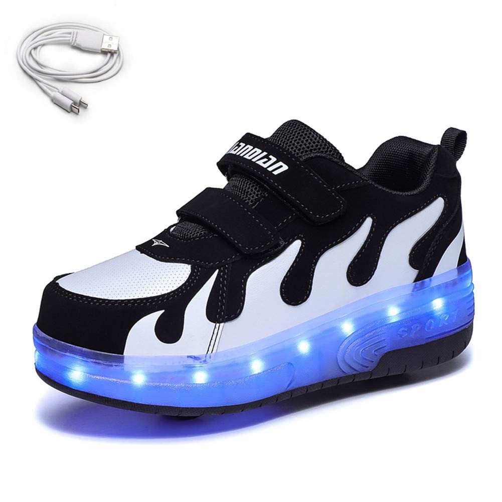 Black PU LED Roller Shoes Rechargeable Shoes
