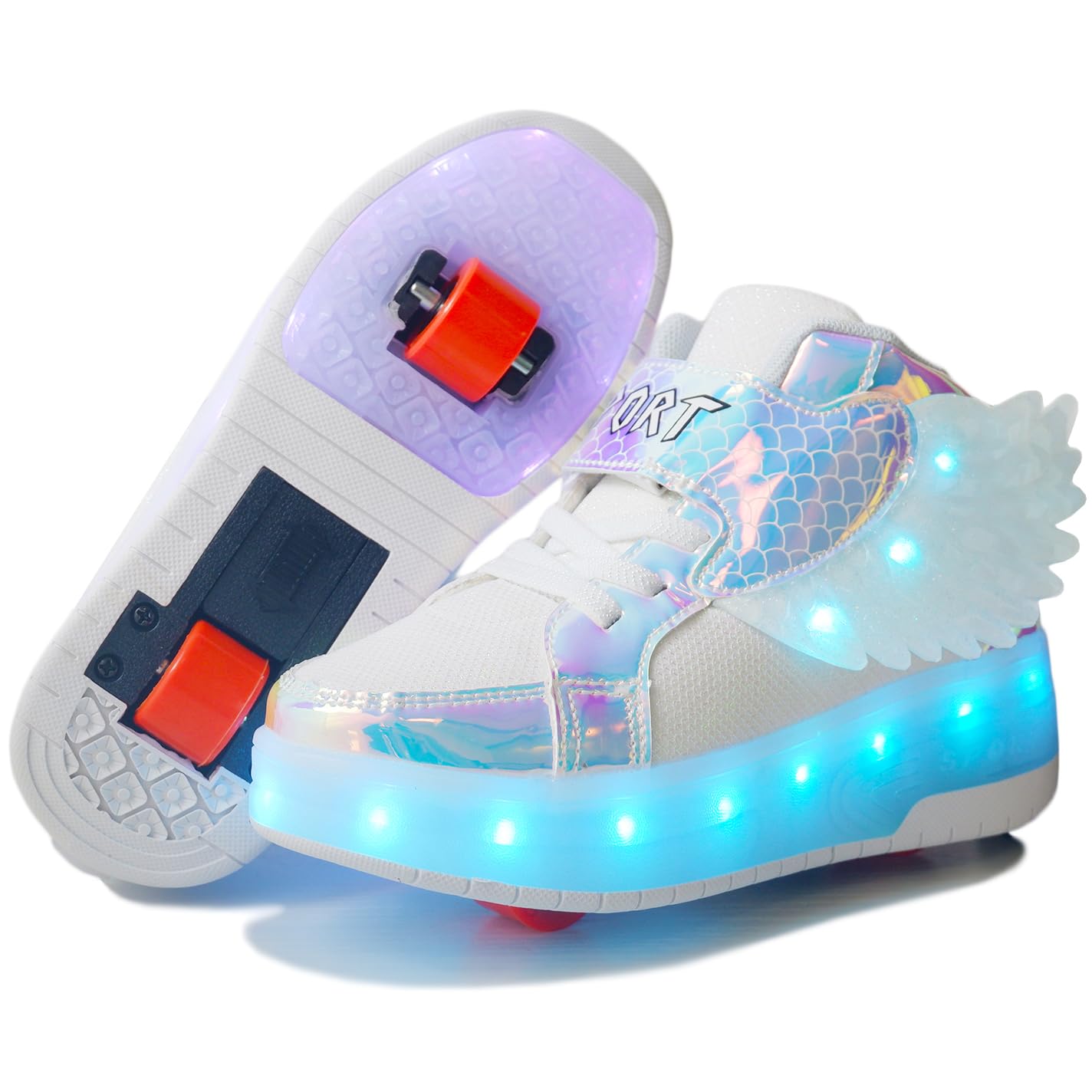LED Roller Shoes PU Wheels shoes White