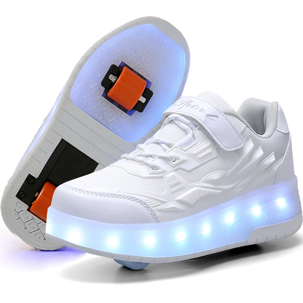 LED Roller Shoes PU Wheels shoes White