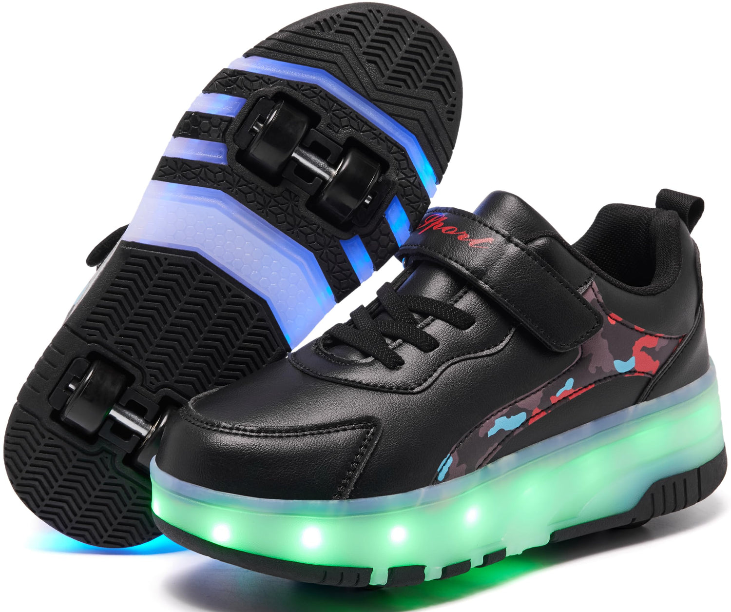 LED 4 Wheels Roller Shoes PU Wheels shoes Black