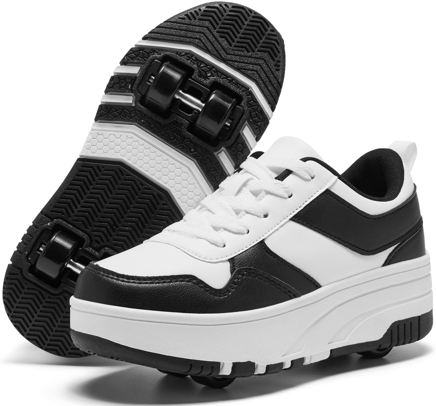 4 Wheels Roller Shoes PU Wheels shoes Black