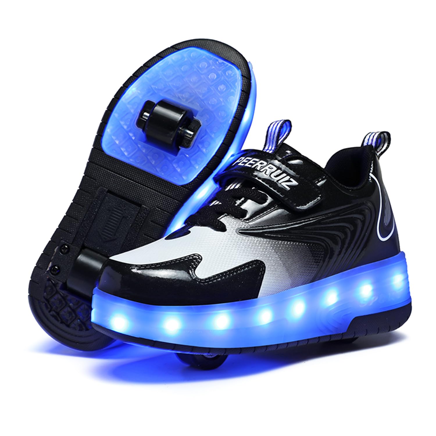 Black PU LED Roller Shoes Rechargeable Shoes