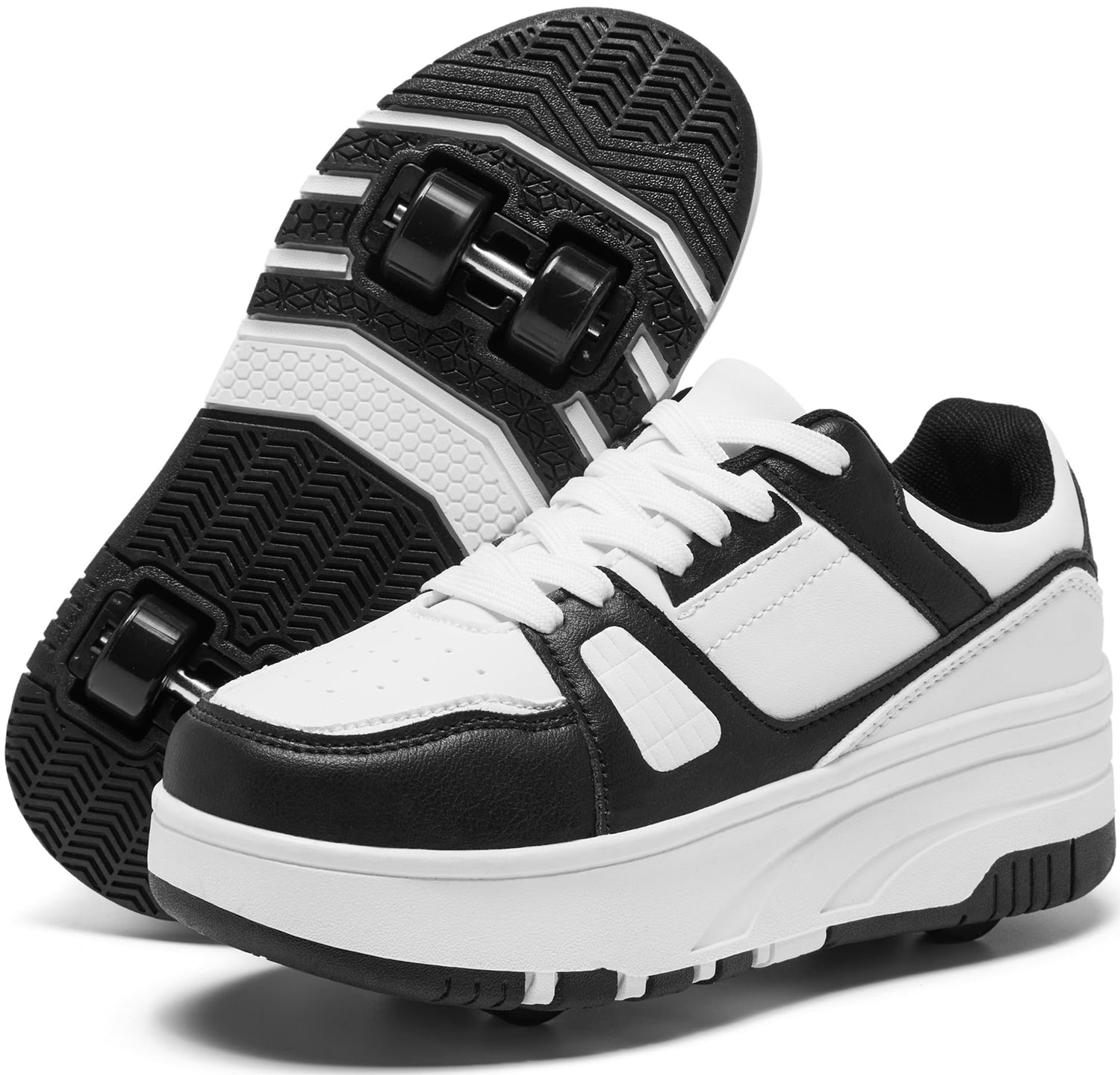 4 Wheels Roller Shoes PU Wheels shoes Black