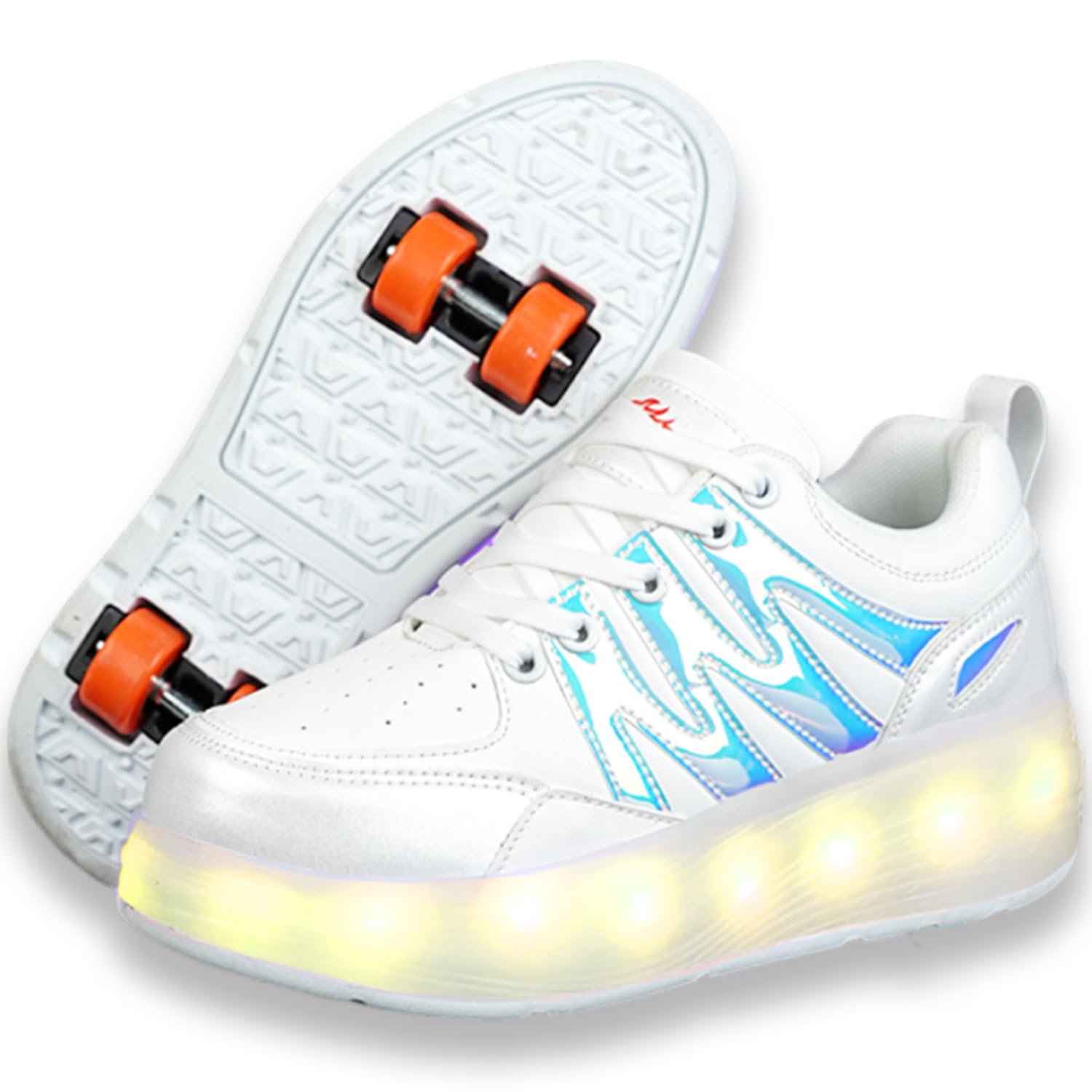 LED 4 Wheels Roller Shoes PU Wheels shoes White