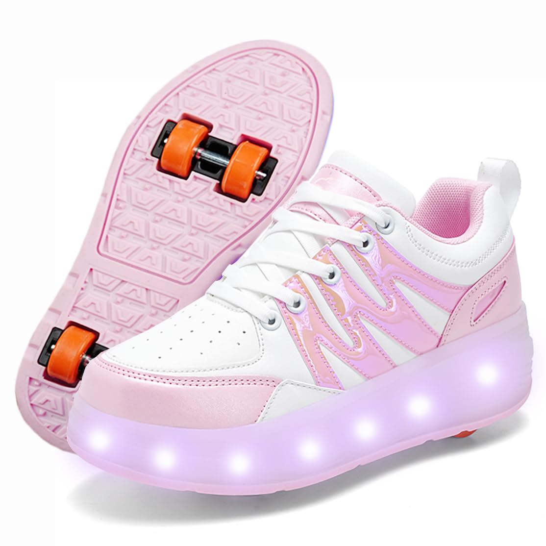 LED 4 Wheels Roller Shoes PU Wheels shoes Pink