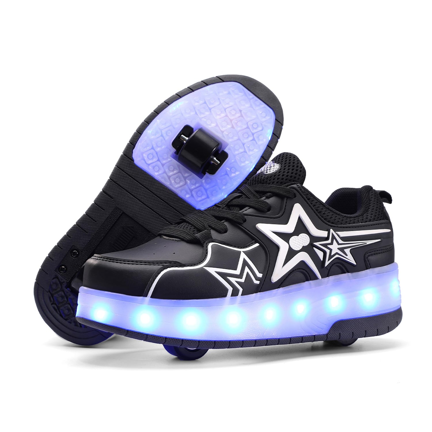 Black LED Roller shoes Light up Rechargeable Shoes