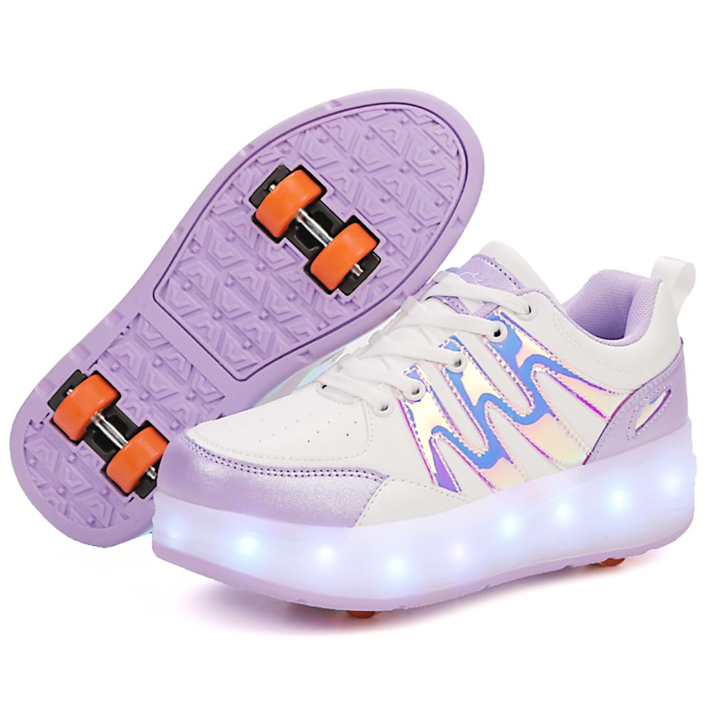 LED 4 Wheels Roller Shoes PU Wheels shoes Purple