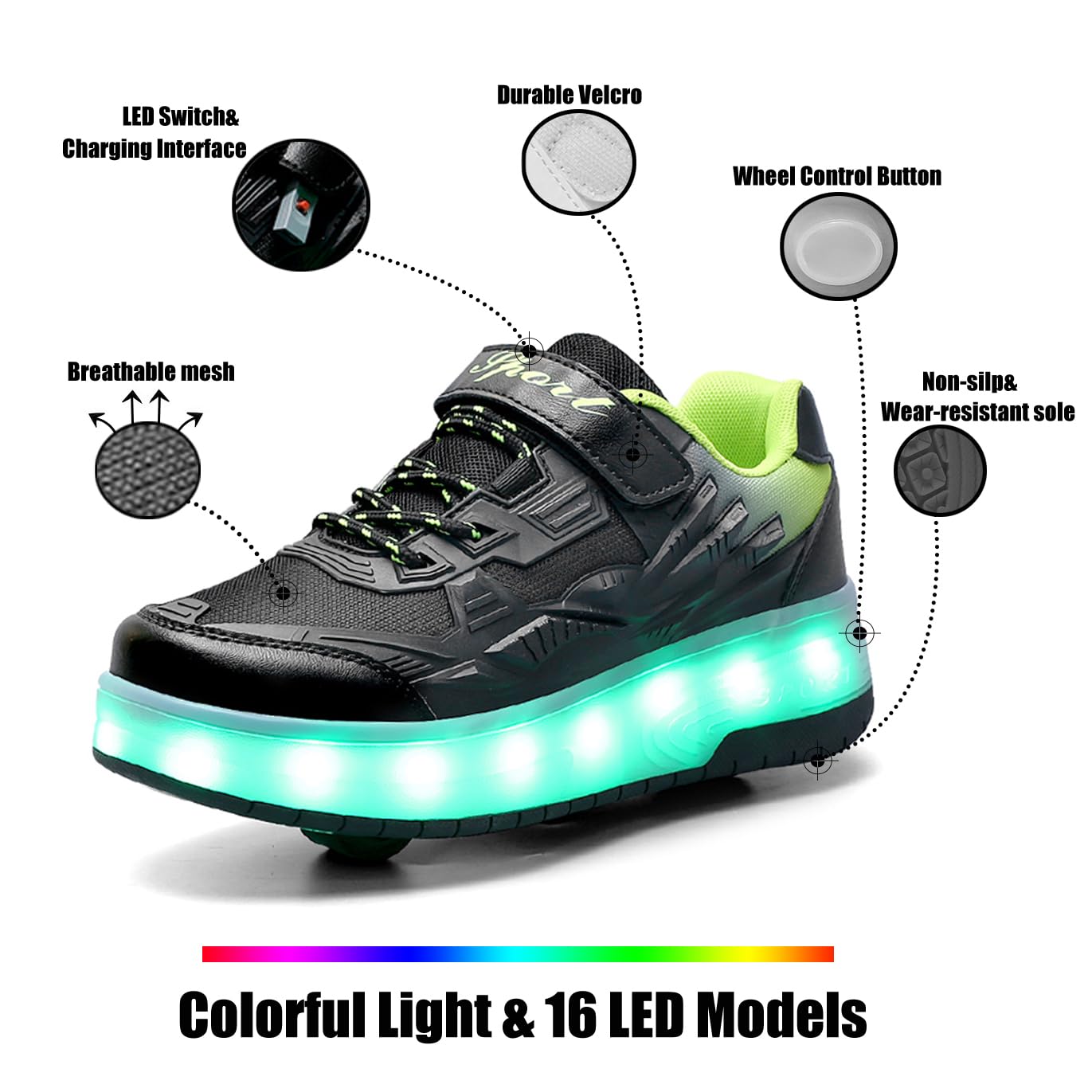 LED Roller Shoes PU Wheels shoes Black