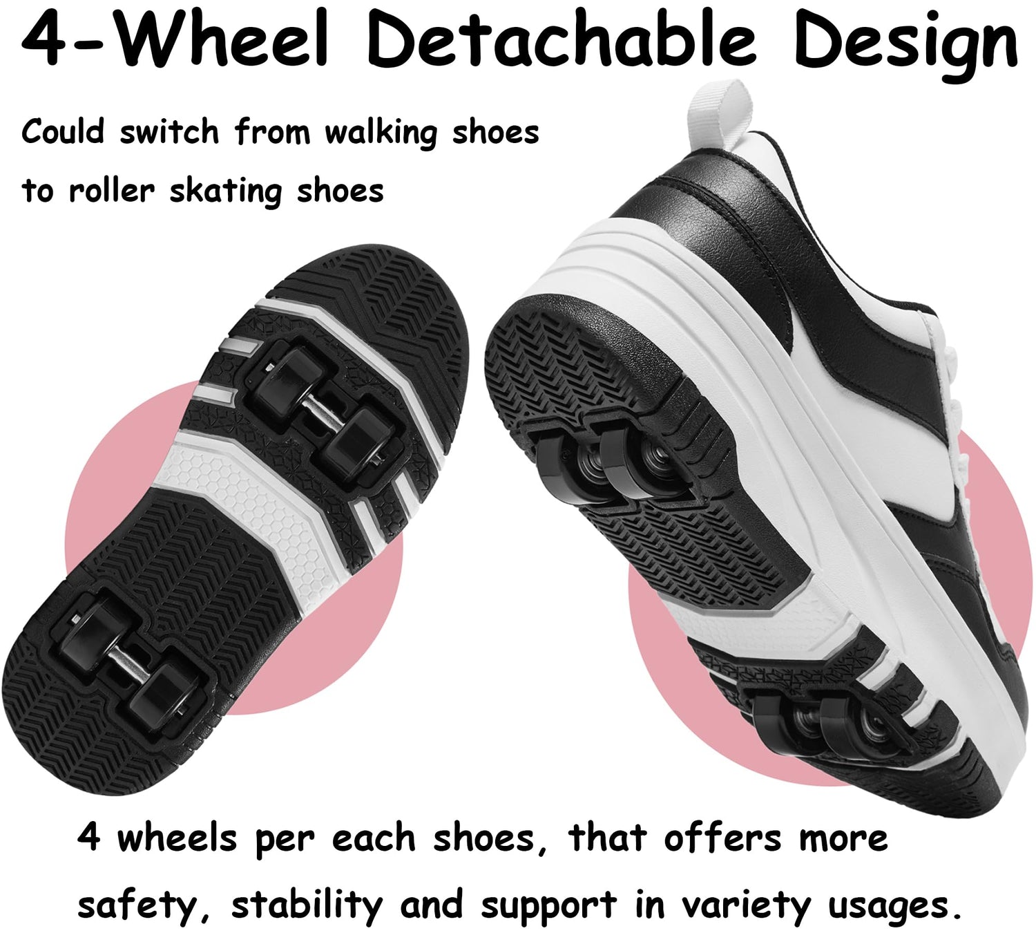 4 Wheels Roller Shoes PU Wheels shoes Black