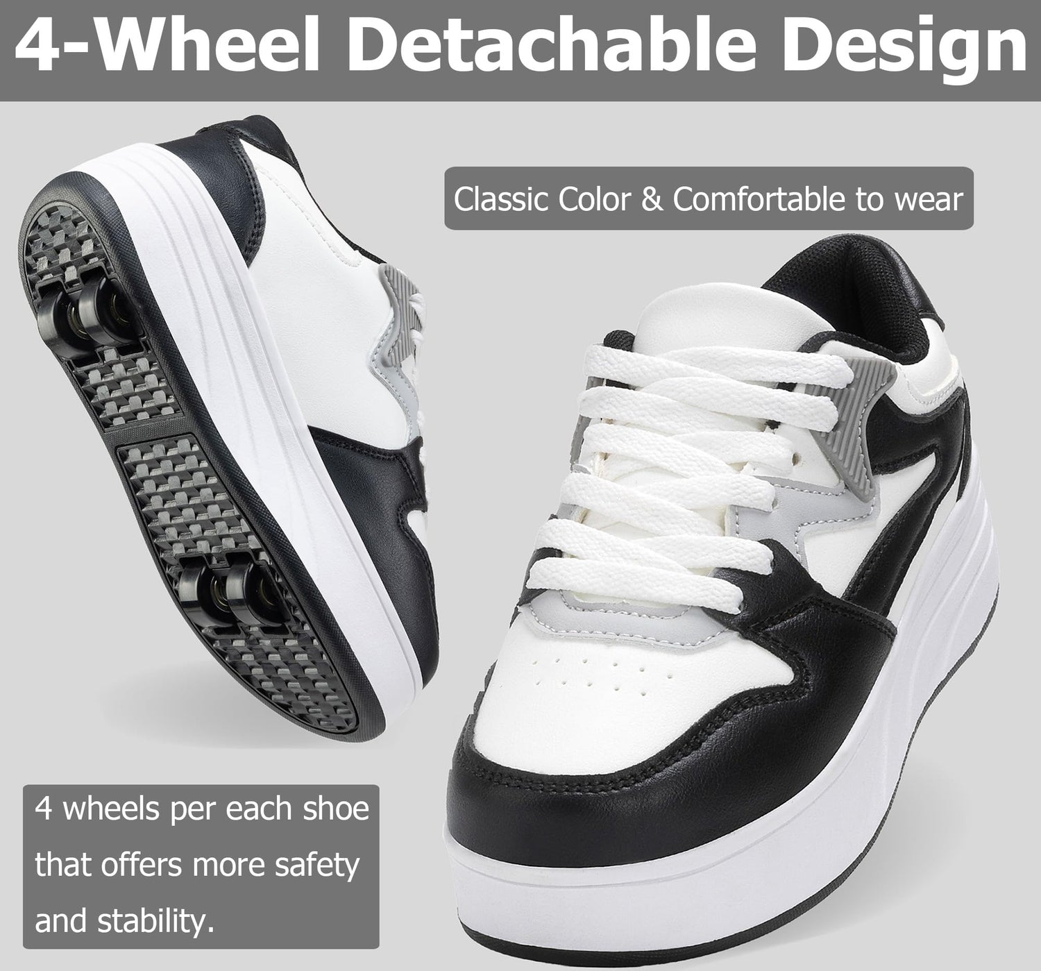 4 Wheels Roller Shoes PU Wheels shoes Black