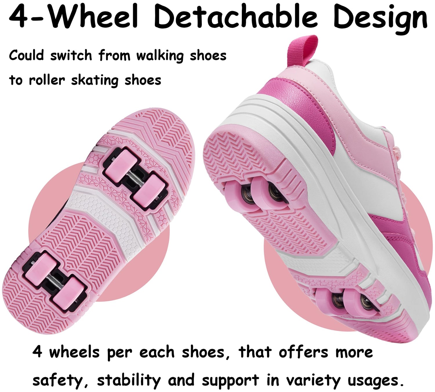4 Wheels Roller Shoes PU Wheels shoes Pink