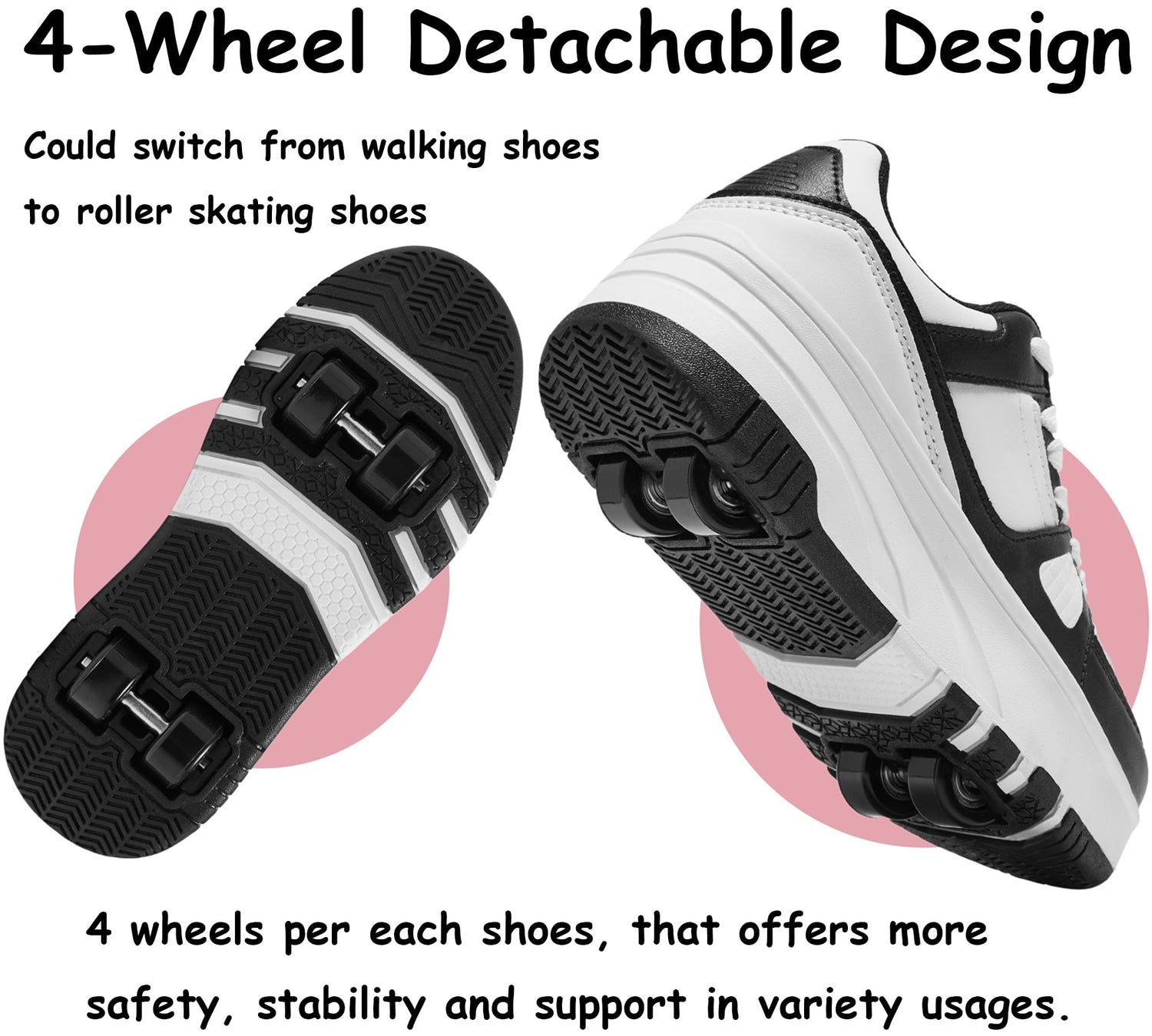 4 Wheels Roller Shoes PU Wheels shoes Black