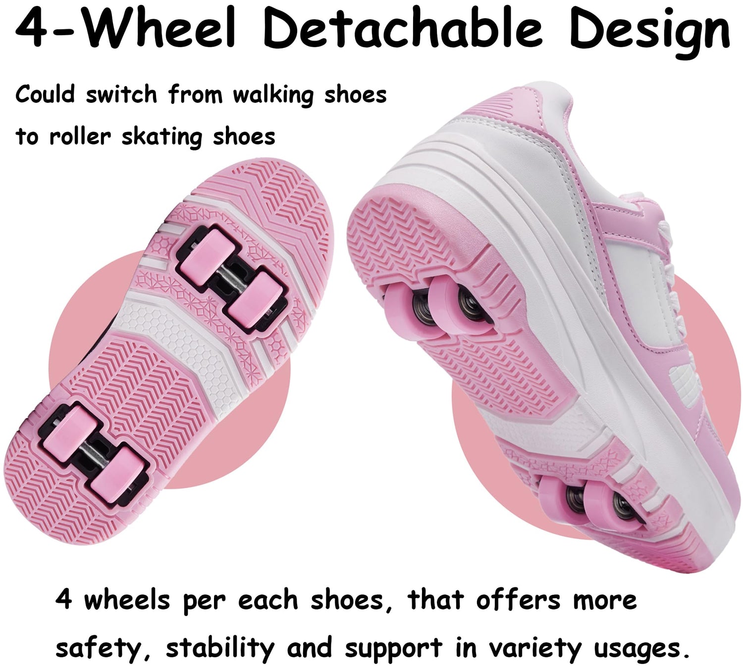 4 Wheels Roller Shoes PU Wheels shoes Pink