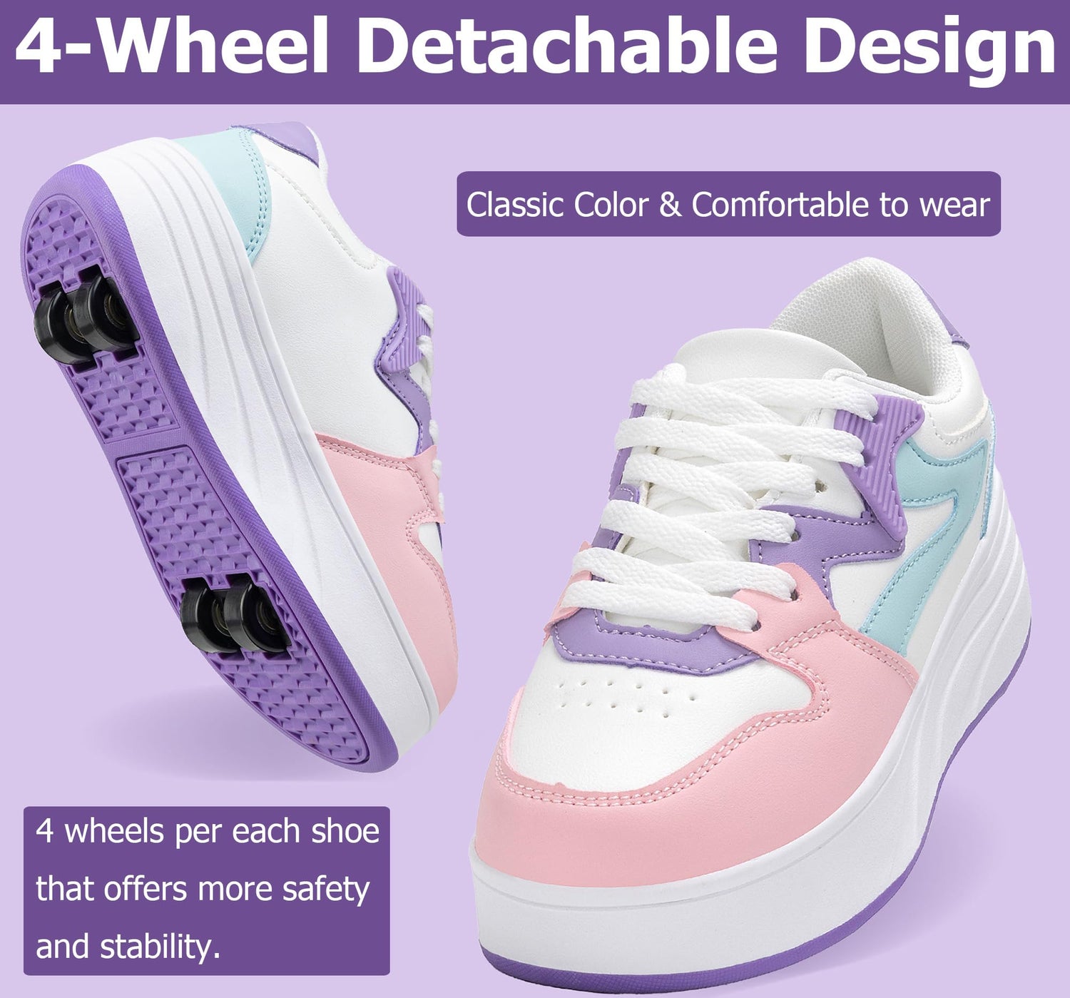 4 Wheels Roller Shoes PU Wheels shoes Purple