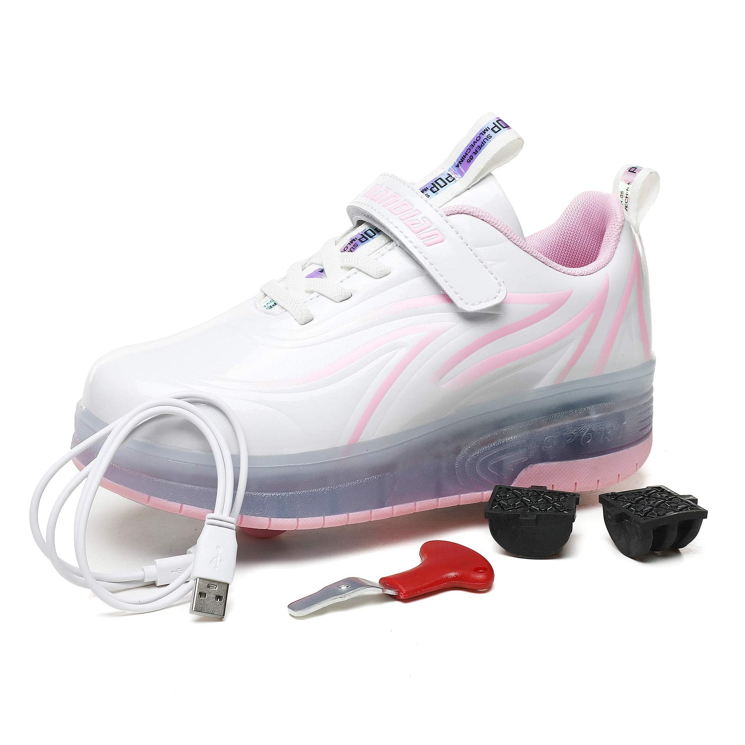 LED Roller Shoes PU Wheels shoes White