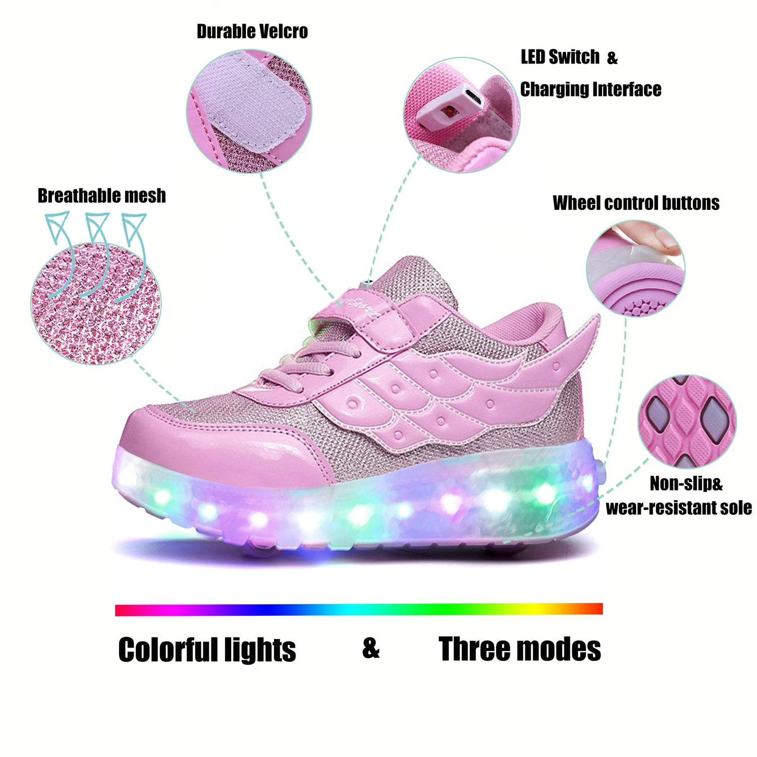 LED Roller Shoes PU Wheels shoes Pink