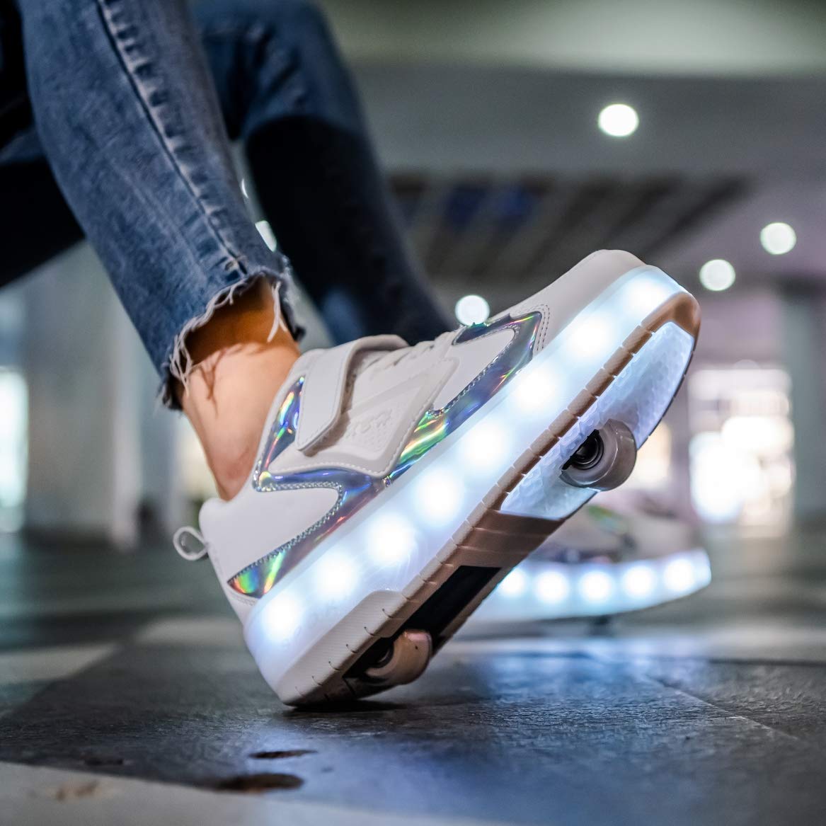 LED Roller Shoes PU Wheels shoes White