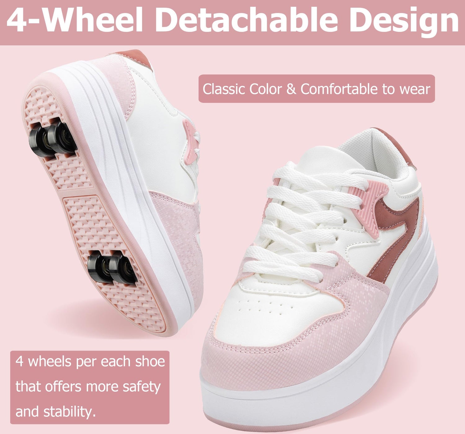 4 Wheels Roller Shoes PU Wheels shoes Pink