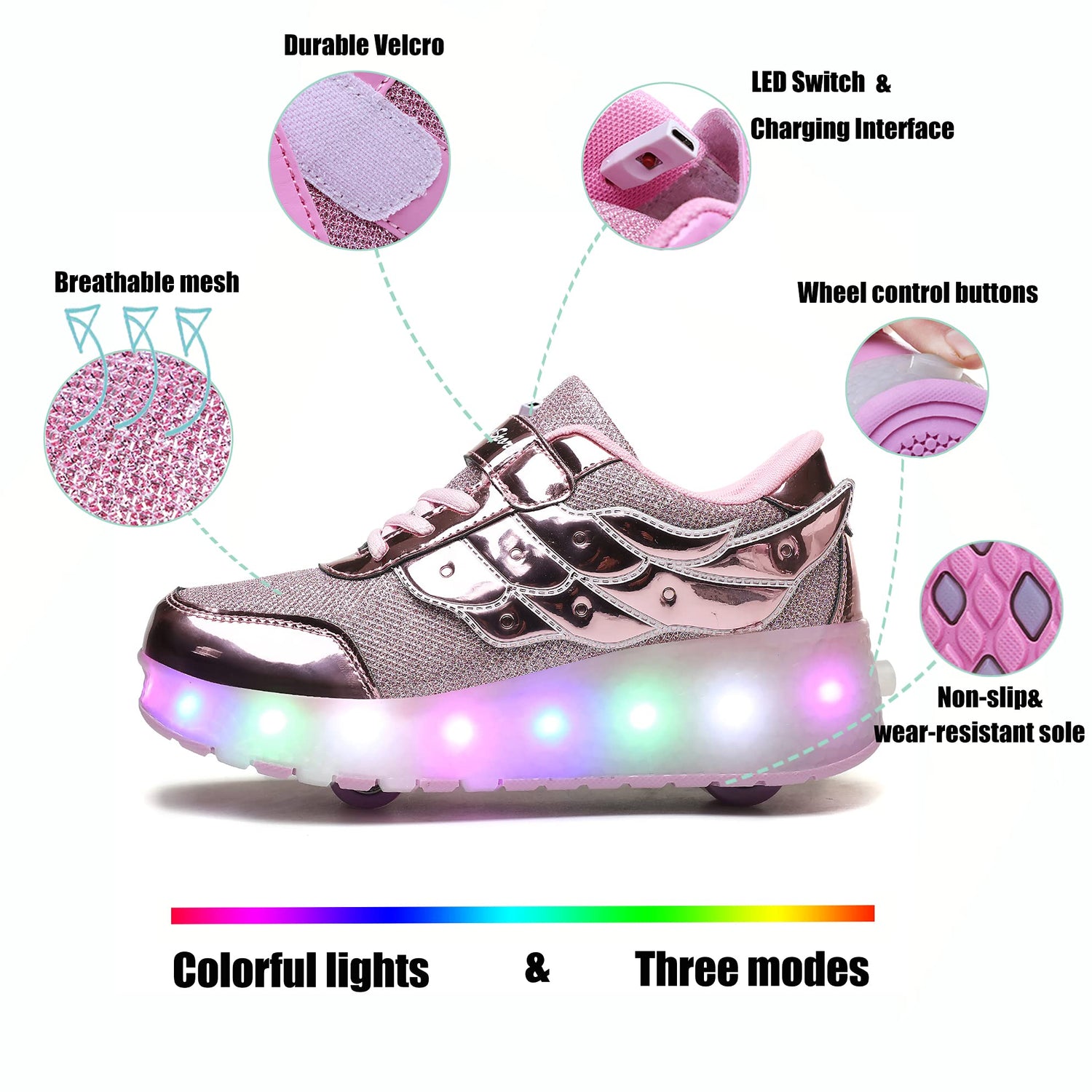 LED Roller Shoes PU Wheels shoes Pink