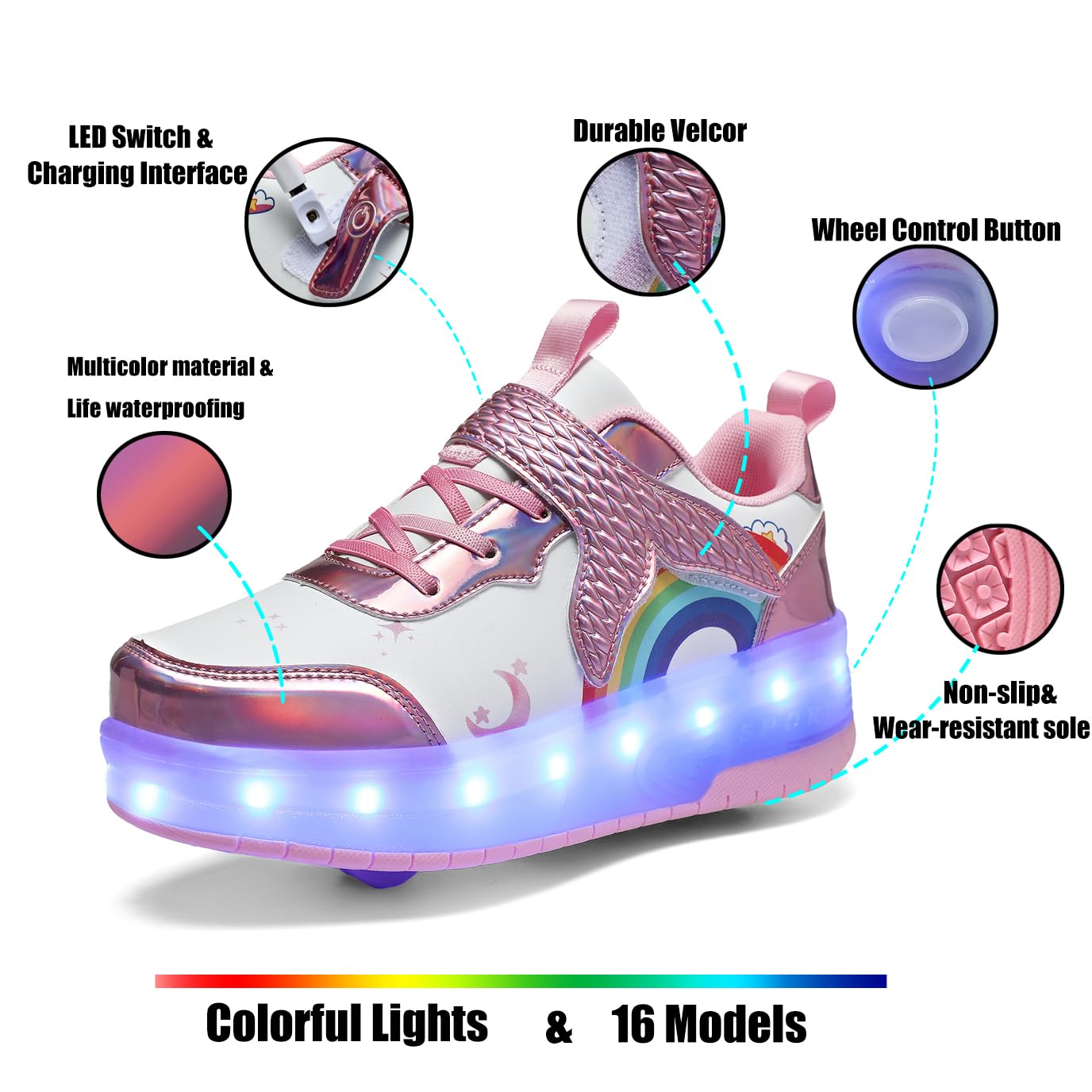 LED Roller Shoes PU Wheels shoes Pink
