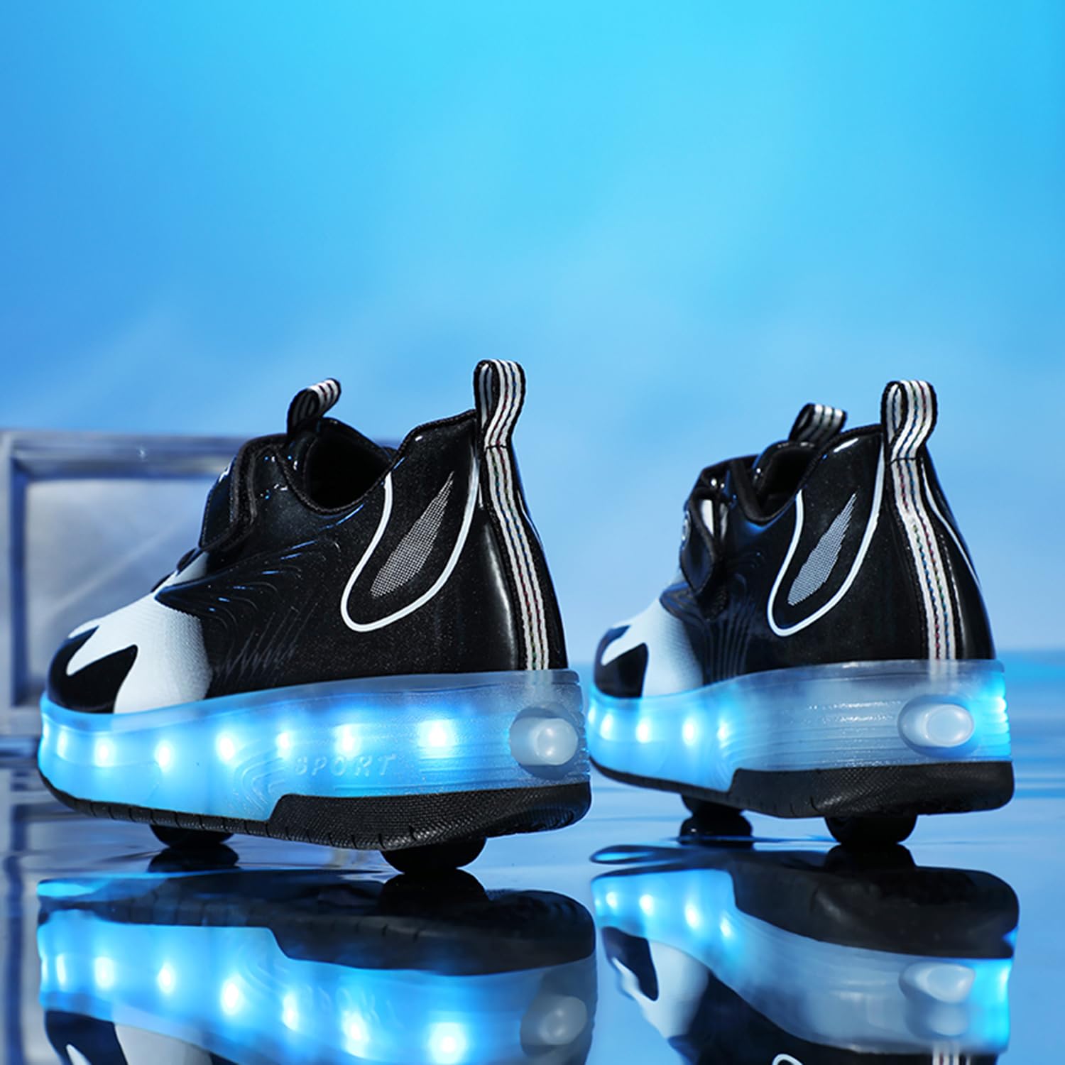 Black PU LED Roller Shoes Rechargeable Shoes