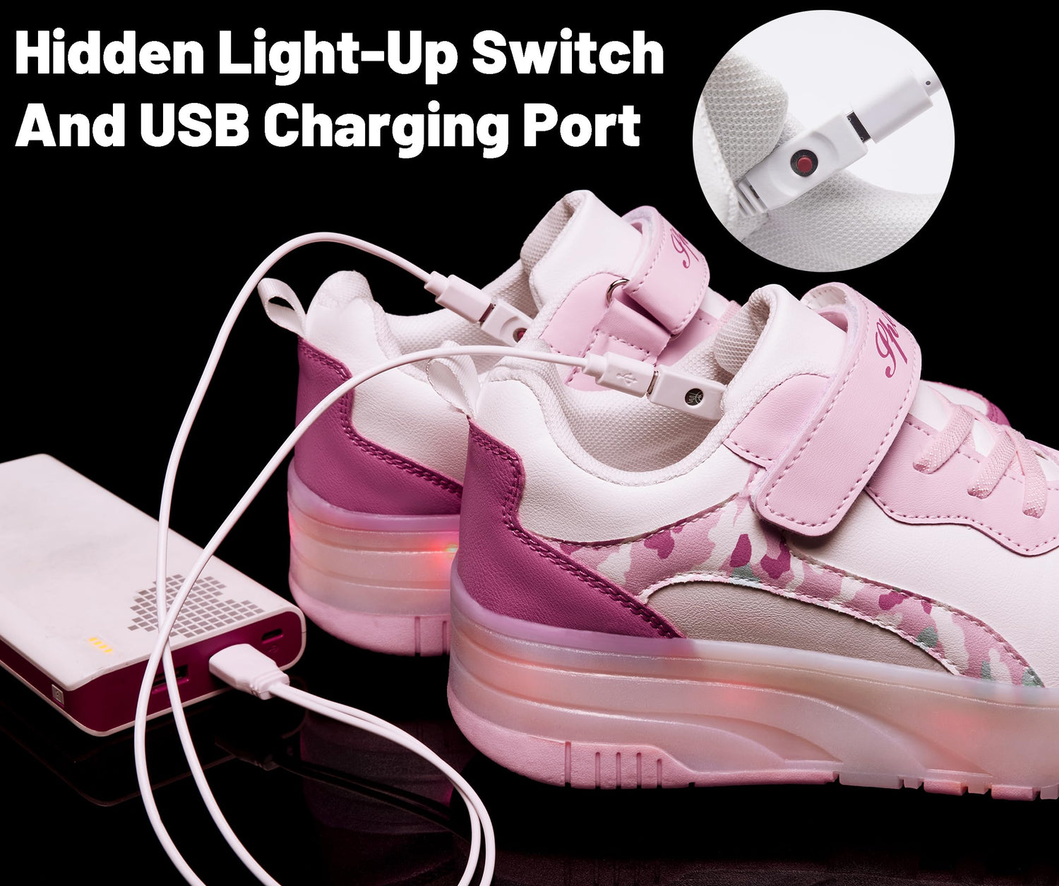 LED 4 Wheels Roller Shoes PU Wheels shoes Pink
