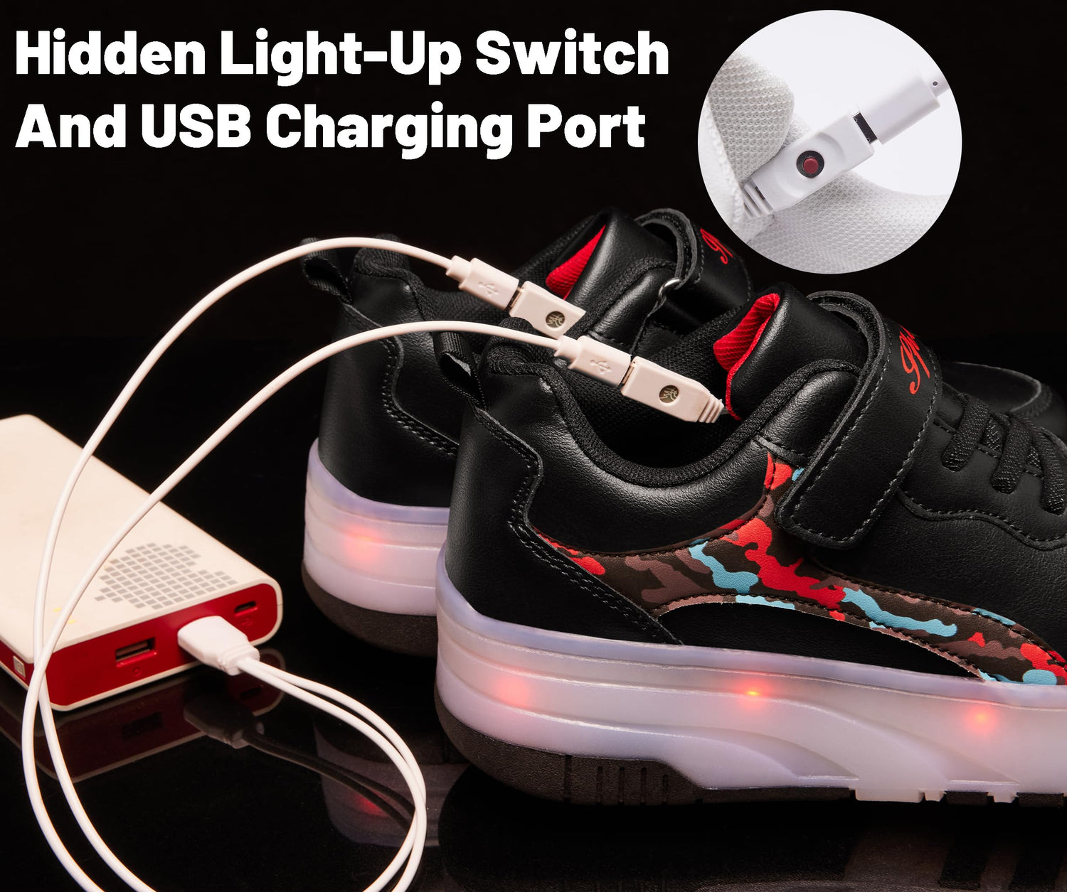 LED 4 Wheels Roller Shoes PU Wheels shoes Black