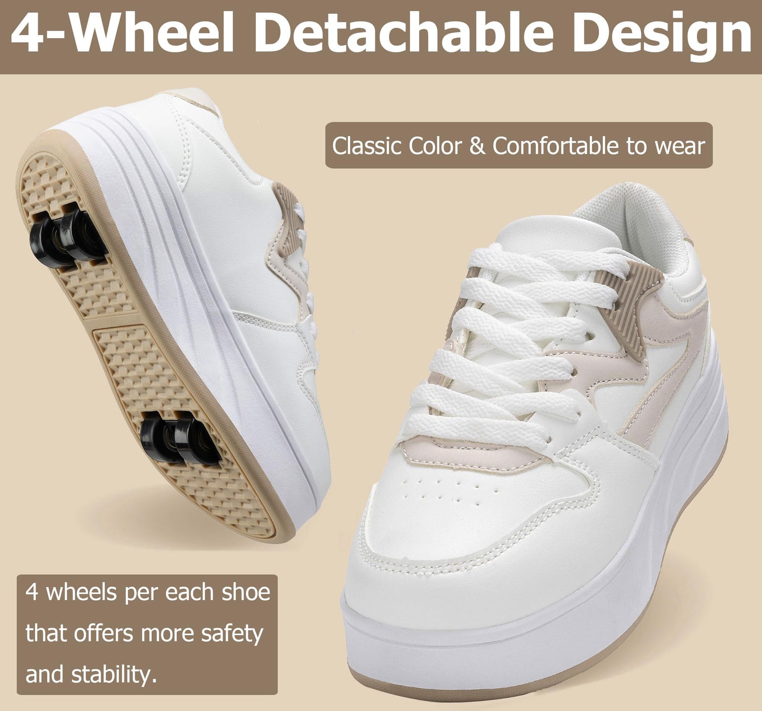 4 Wheels Roller Shoes PU Wheels shoes Brown