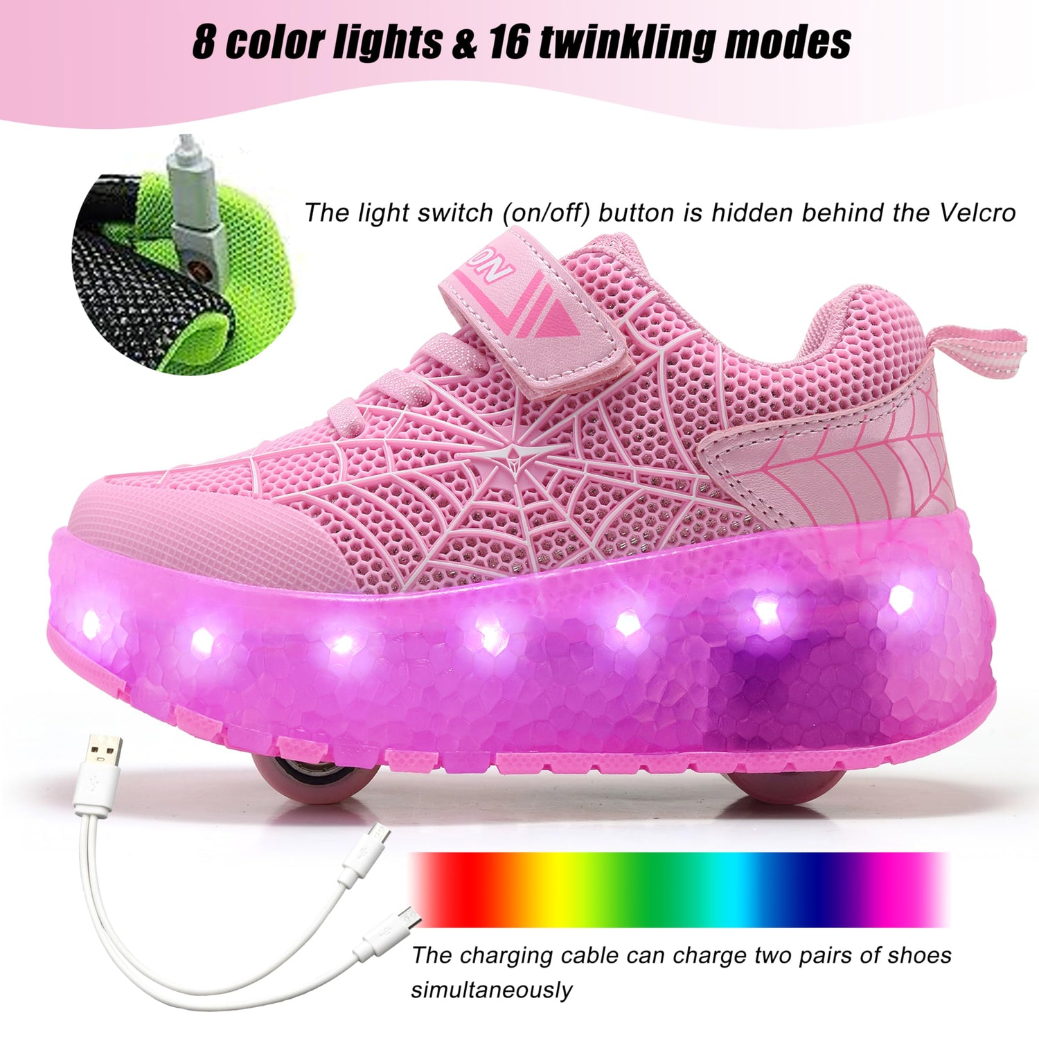 LED Roller Shoes PU Wheels shoes Pink
