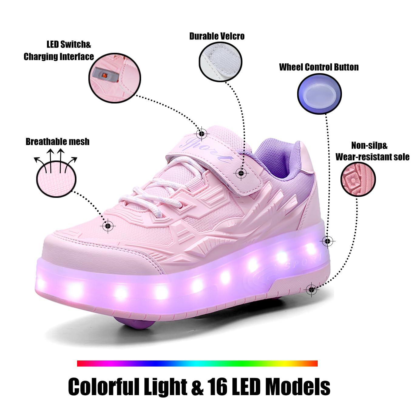 LED Roller Shoes PU Wheels shoes Pink