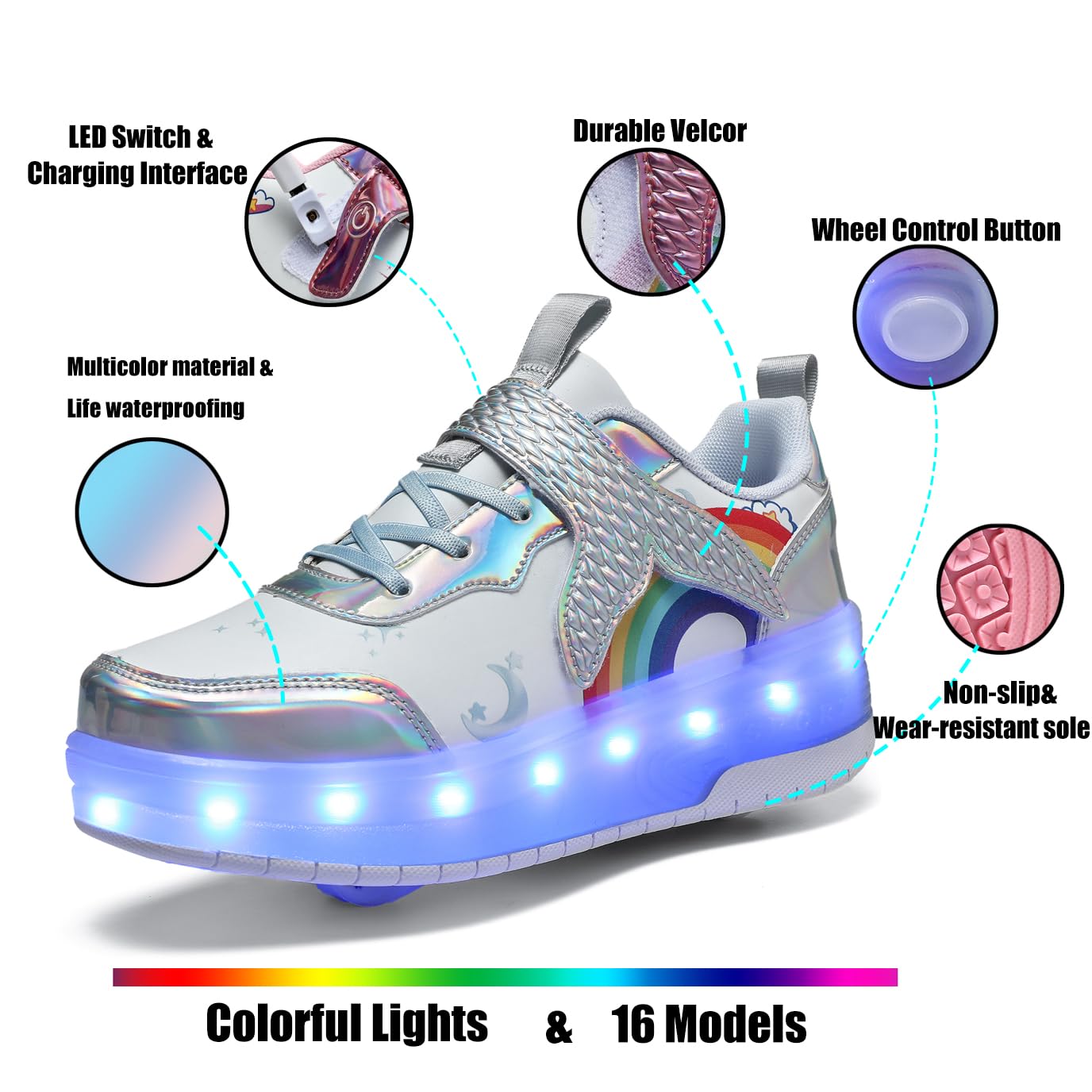 LED Roller Shoes PU Wheels shoes Silver