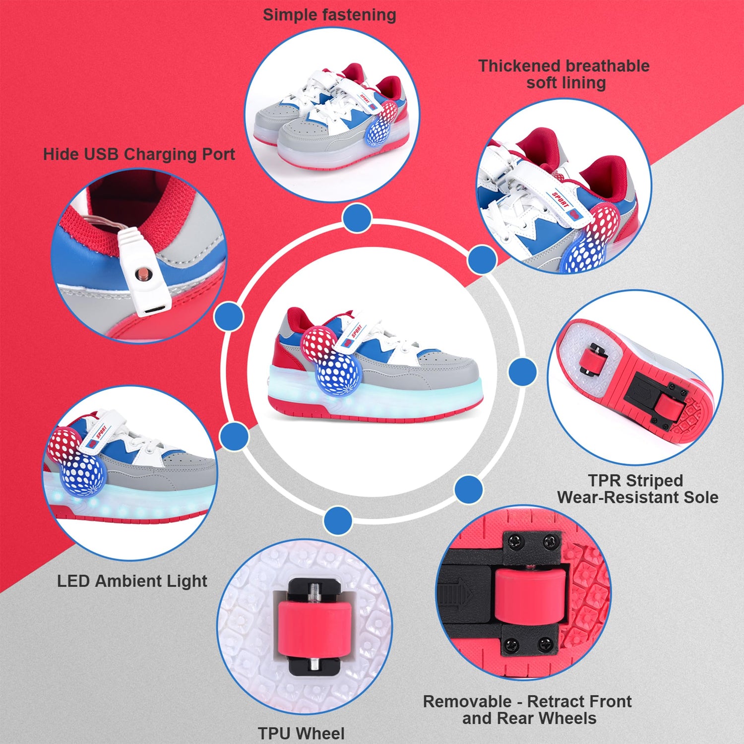 LED Mesh Roller shoes Light up Rechargeable Shoes