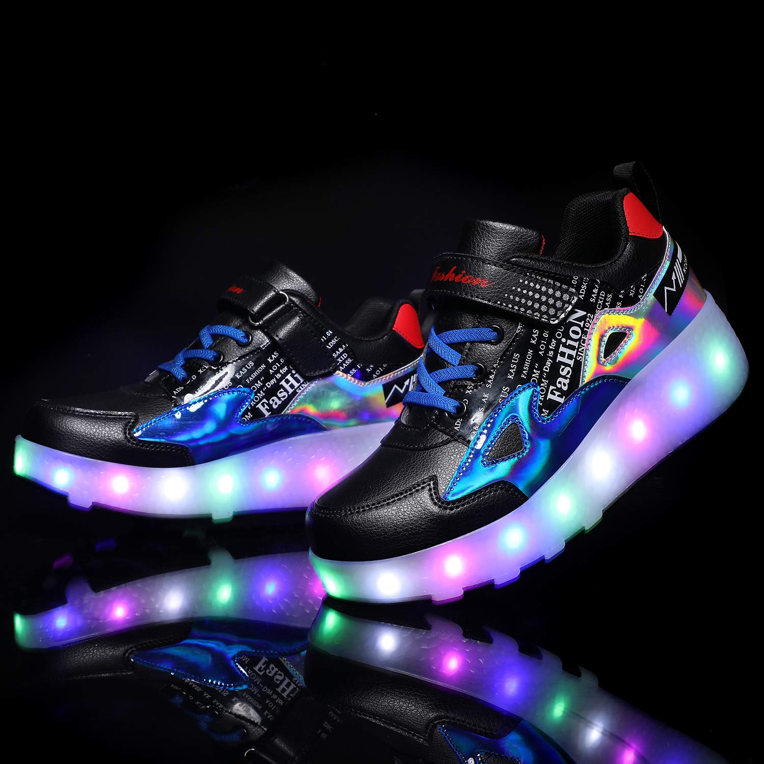 LED Roller Shoes PU Wheels shoes Black