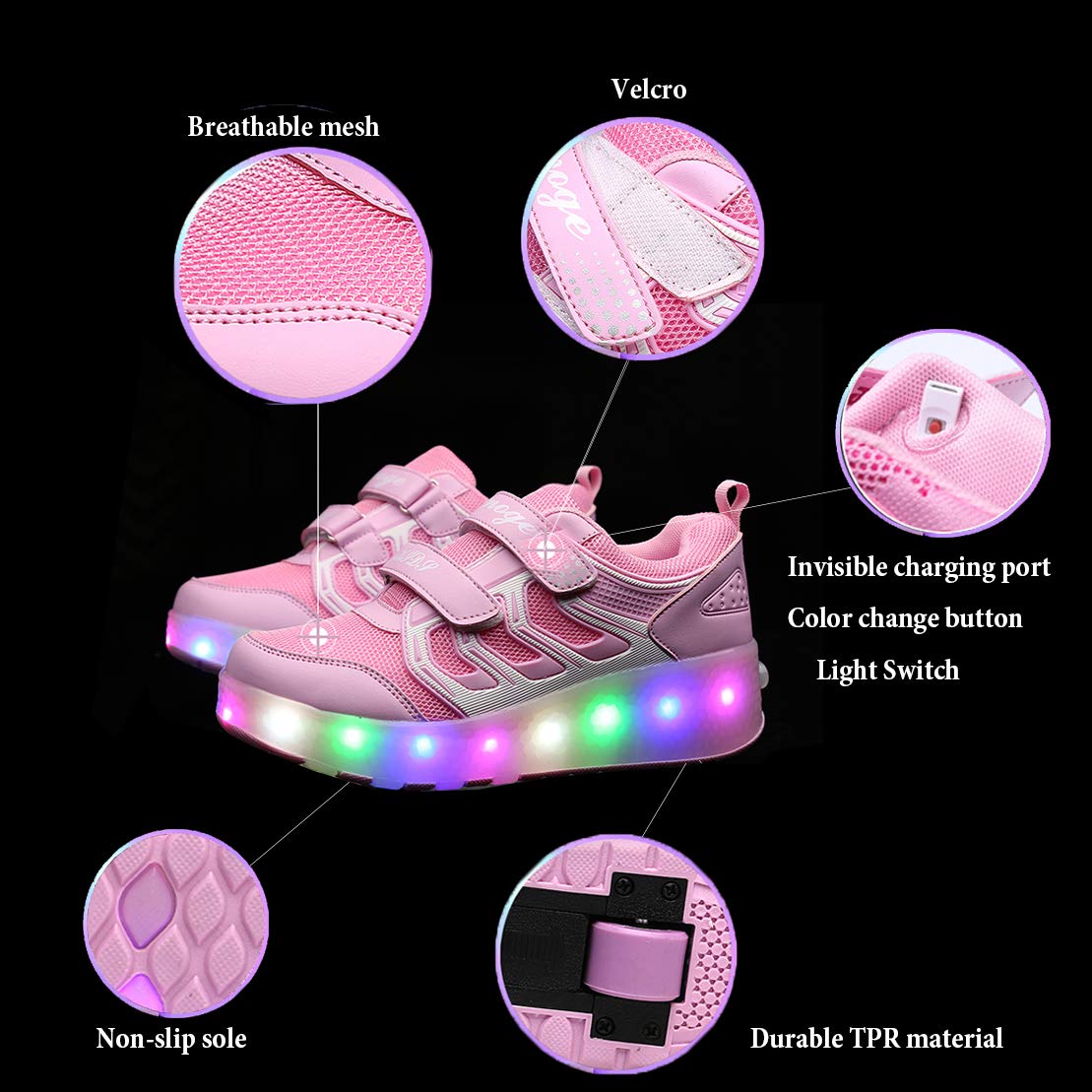LED Roller Shoes PU Wheels shoes Pink