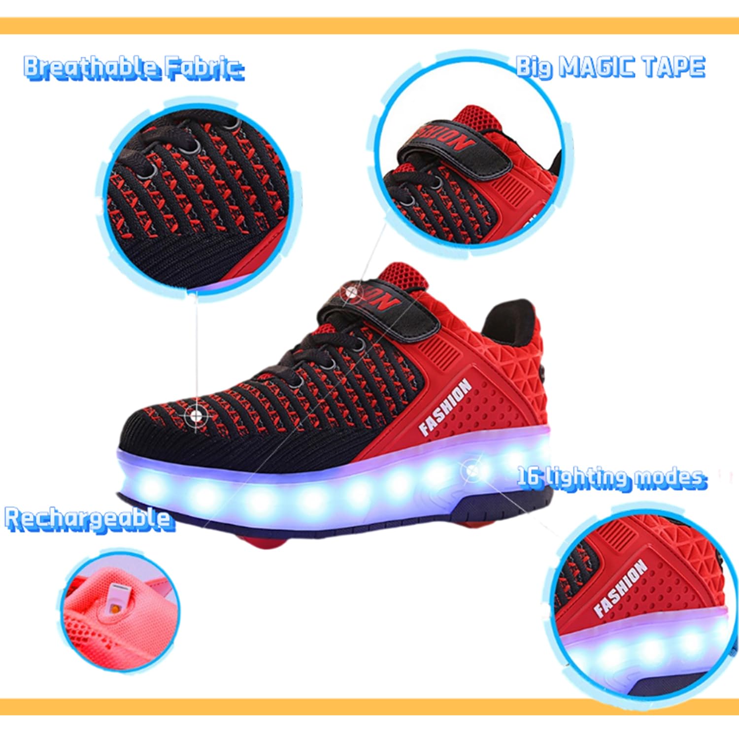 LED Mesh Roller shoes Light up Rechargeable Shoes