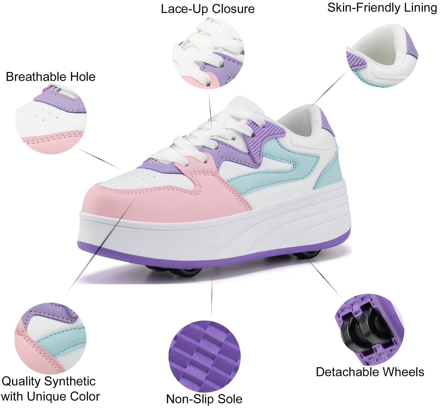4 Wheels Roller Shoes PU Wheels shoes Purple