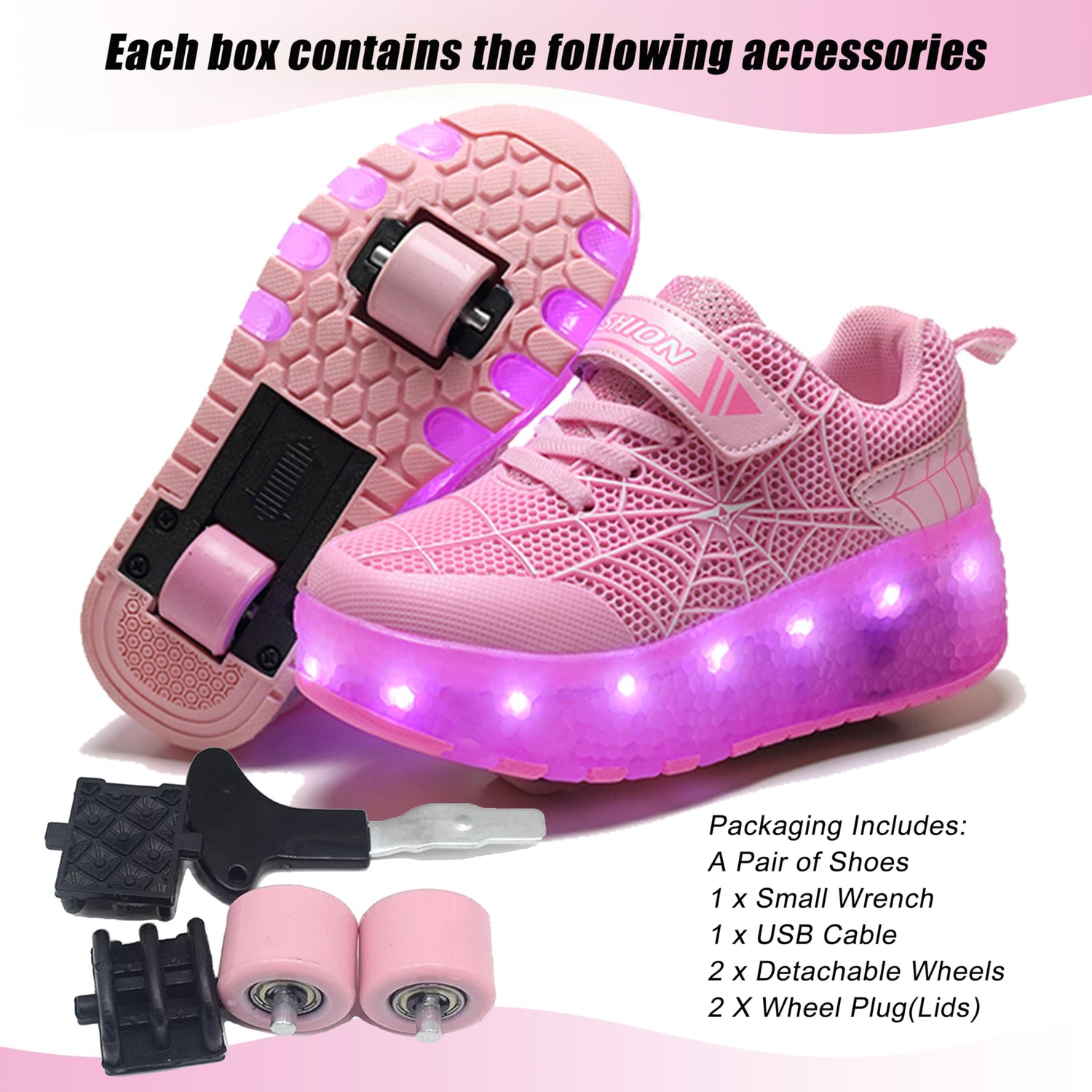LED Roller Shoes PU Wheels shoes Pink