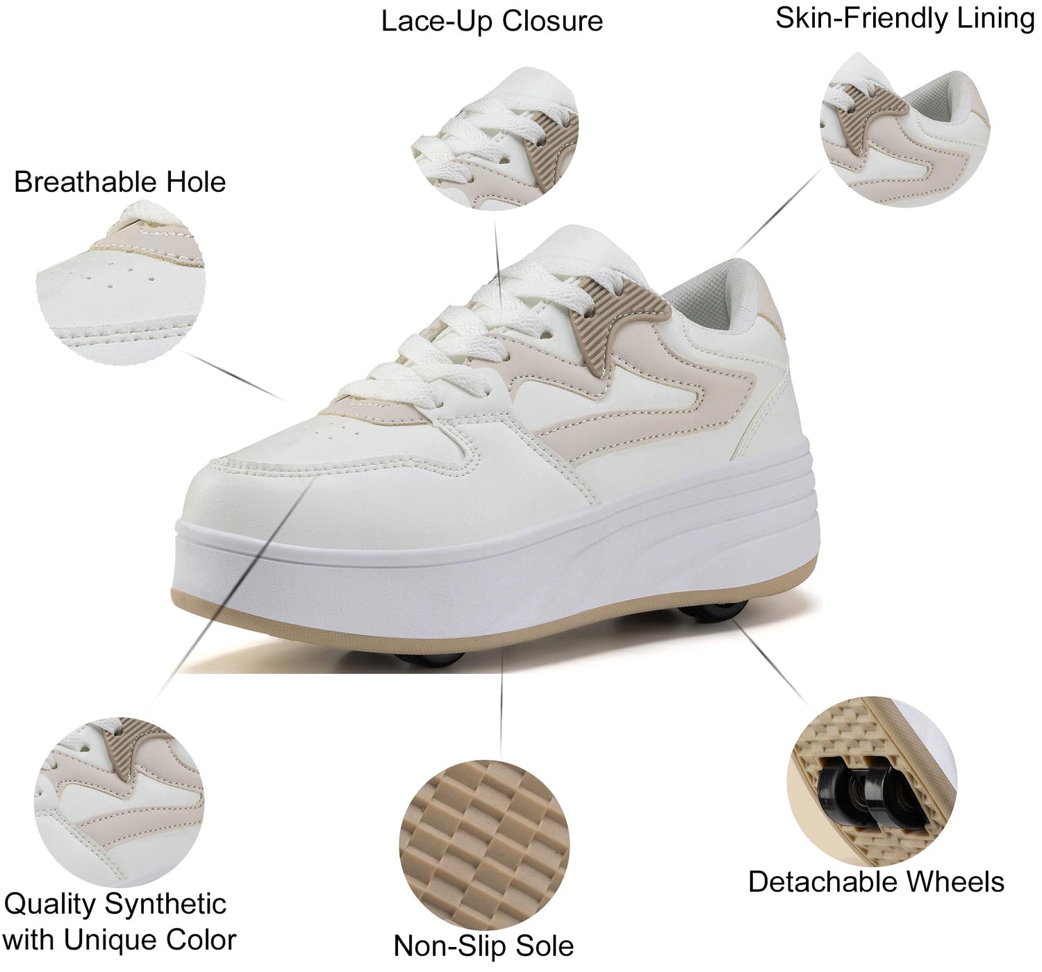 4 Wheels Roller Shoes PU Wheels shoes Brown