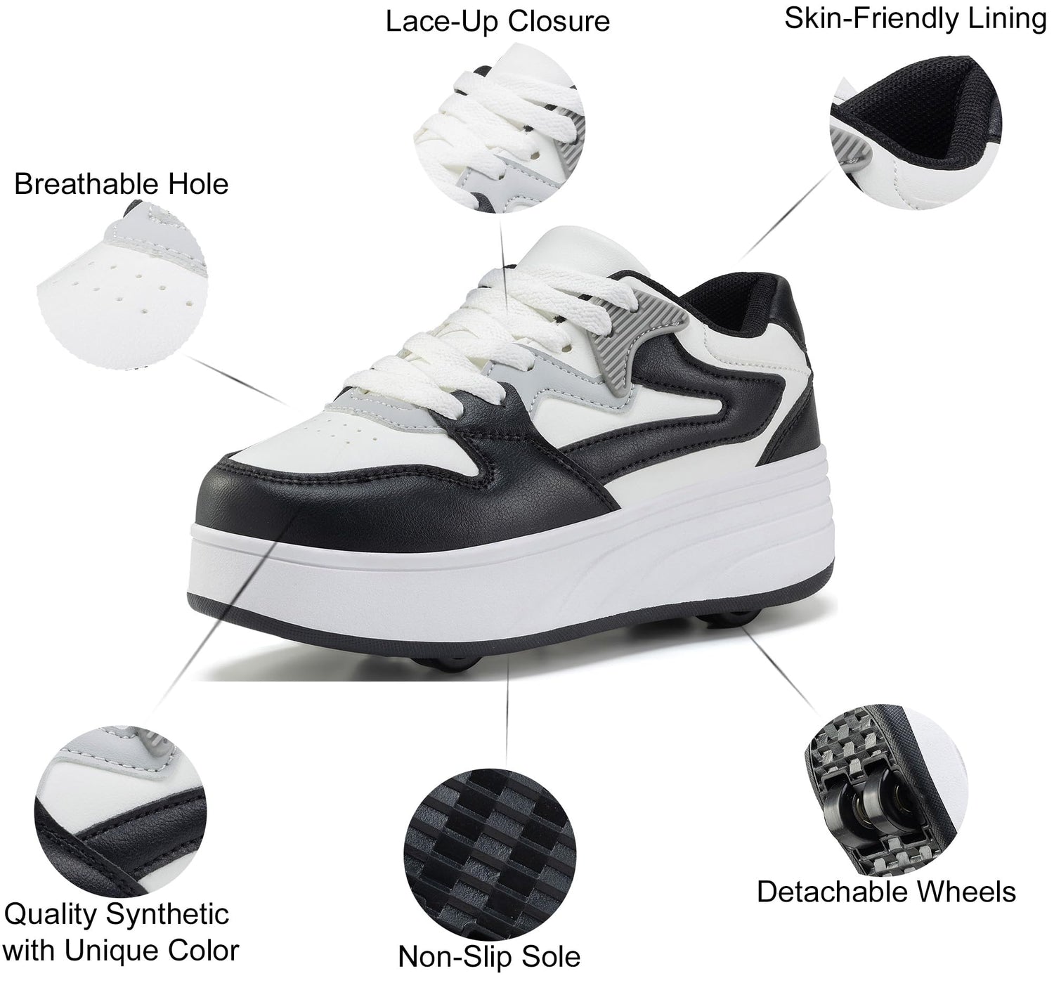 4 Wheels Roller Shoes PU Wheels shoes Black