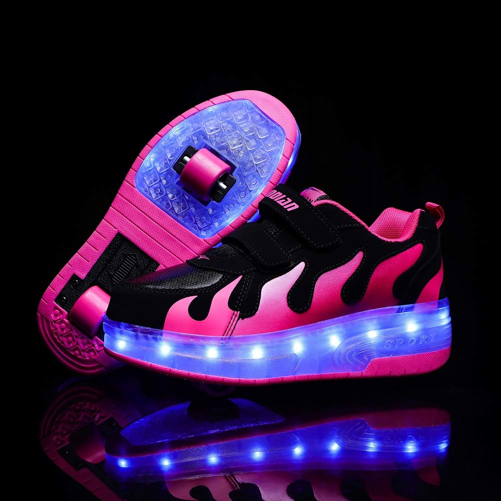 Pink PU LED Roller Shoes Rechargeable Shoes