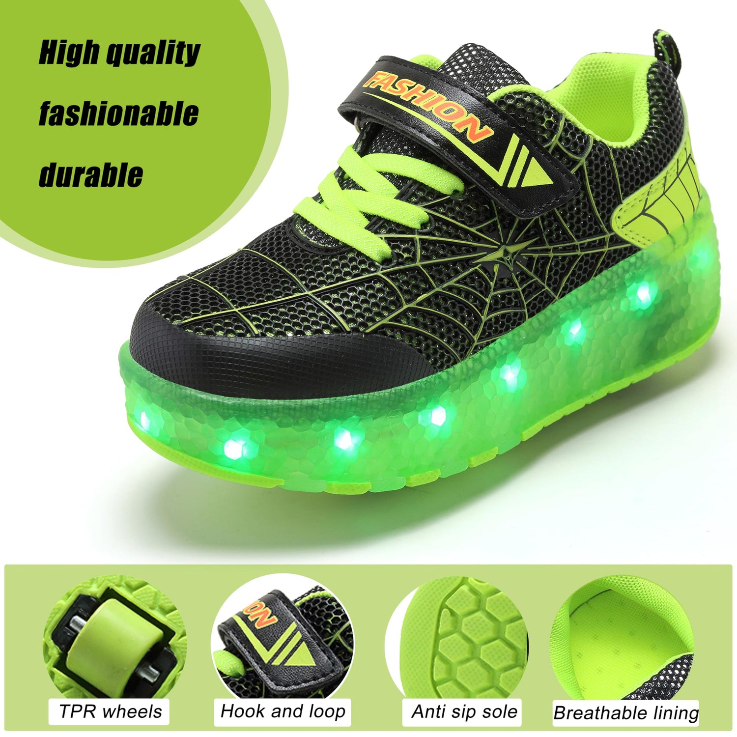 Green  PU LED Roller Shoes Rechargeable Shoes