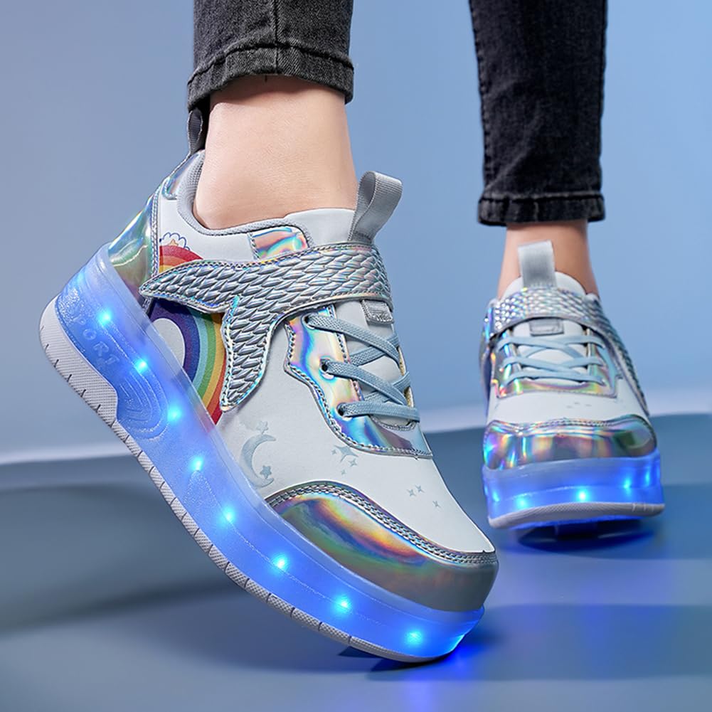 LED Roller Shoes PU Wheels shoes Silver