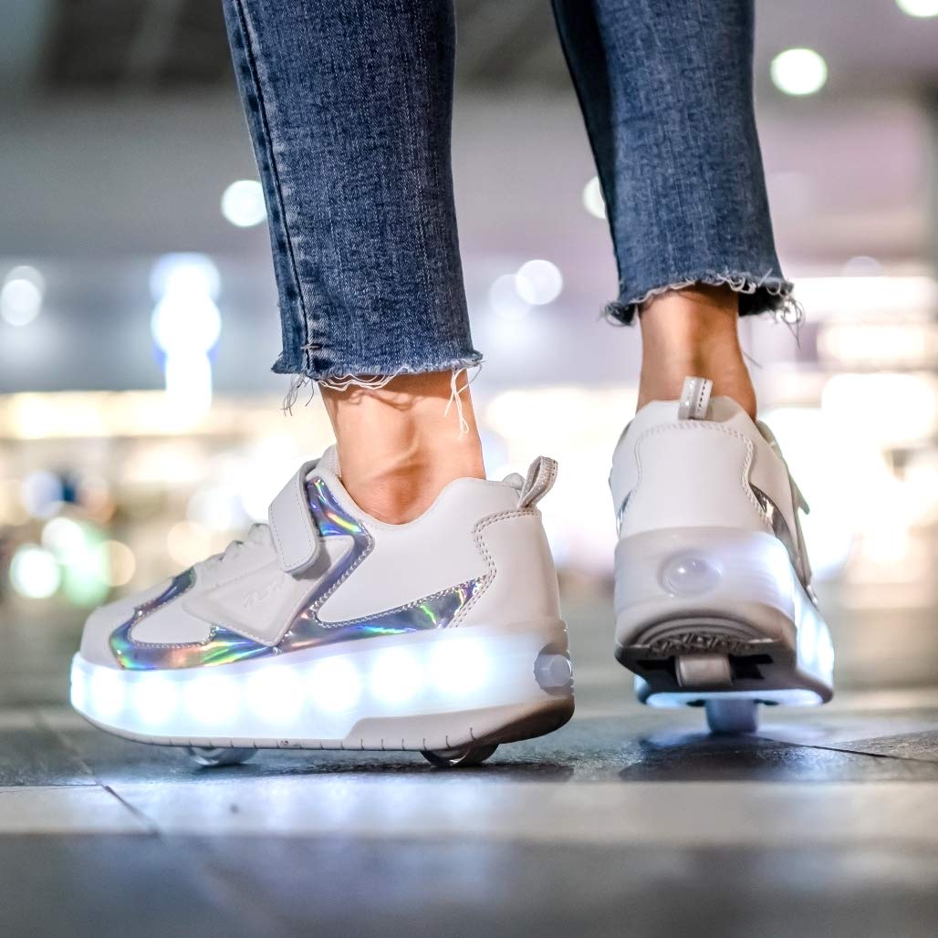 LED Roller Shoes PU Wheels shoes White