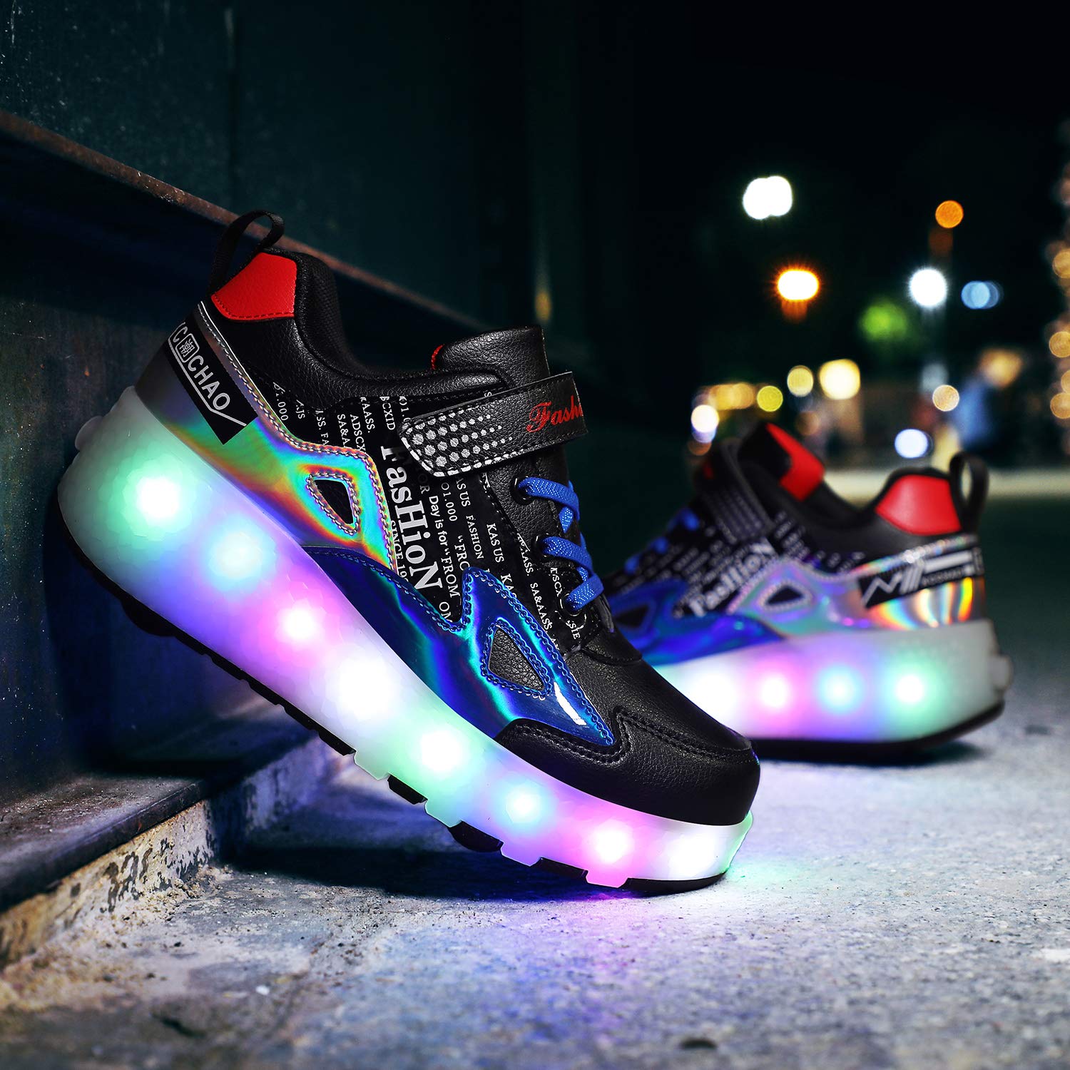 LED Roller Shoes PU Wheels shoes Black