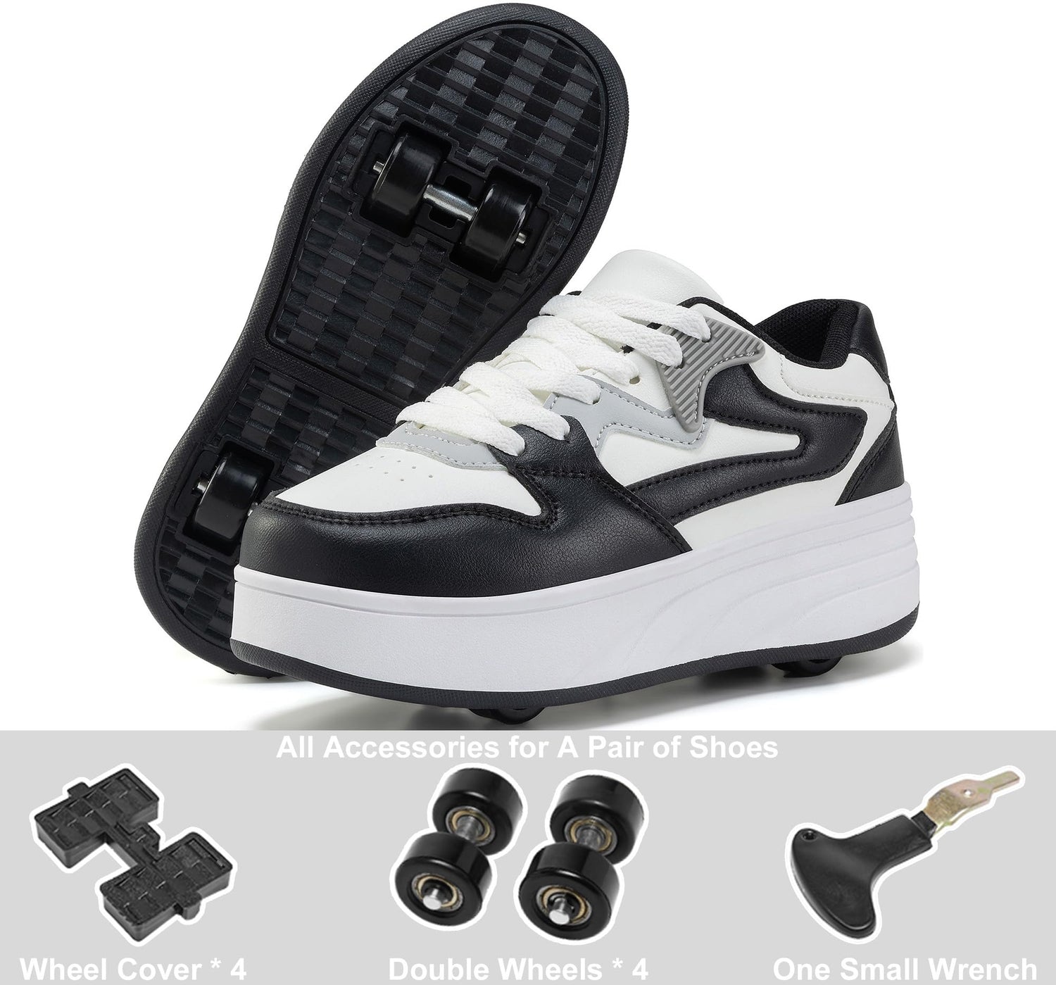 4 Wheels Roller Shoes PU Wheels shoes Black