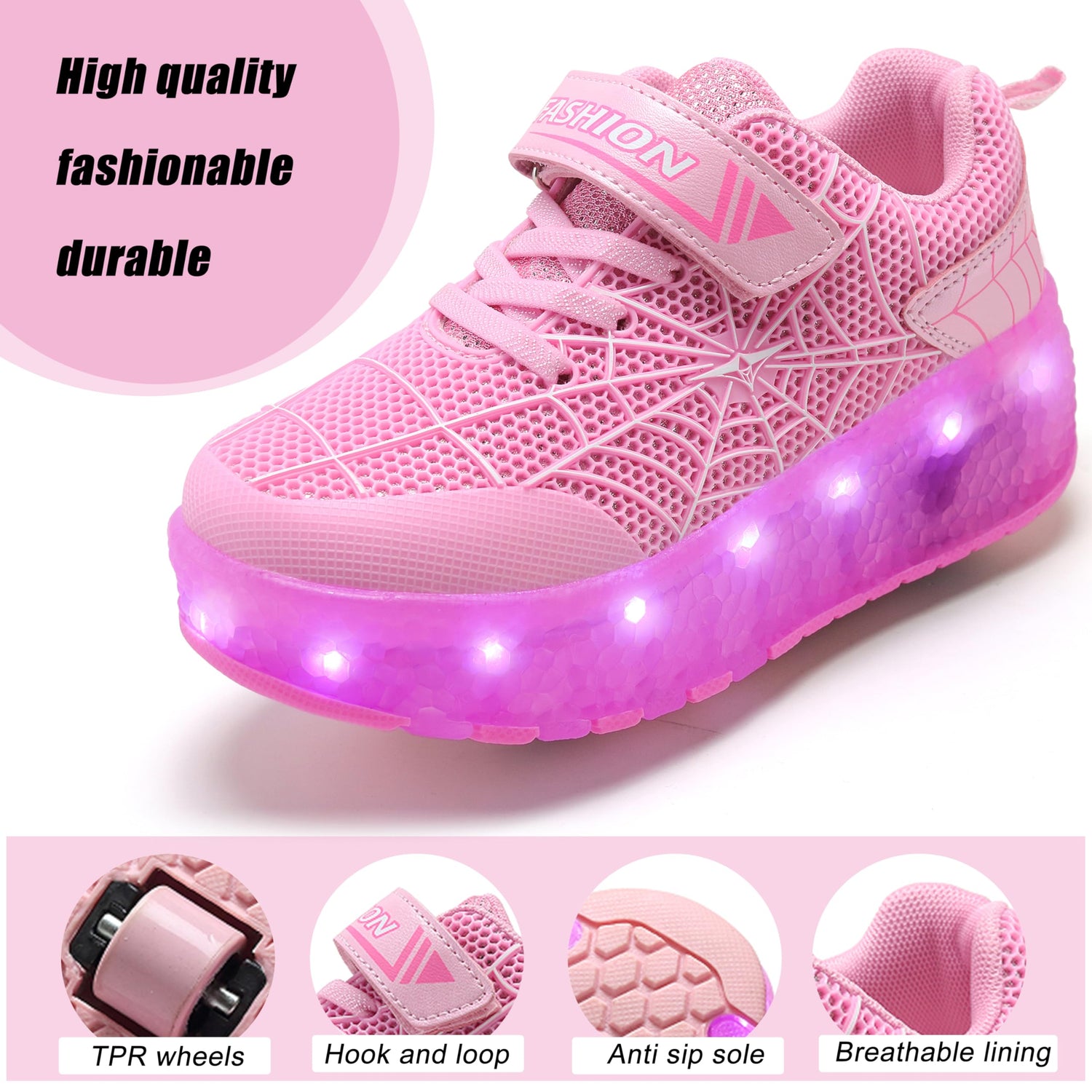 LED Roller Shoes PU Wheels shoes Pink