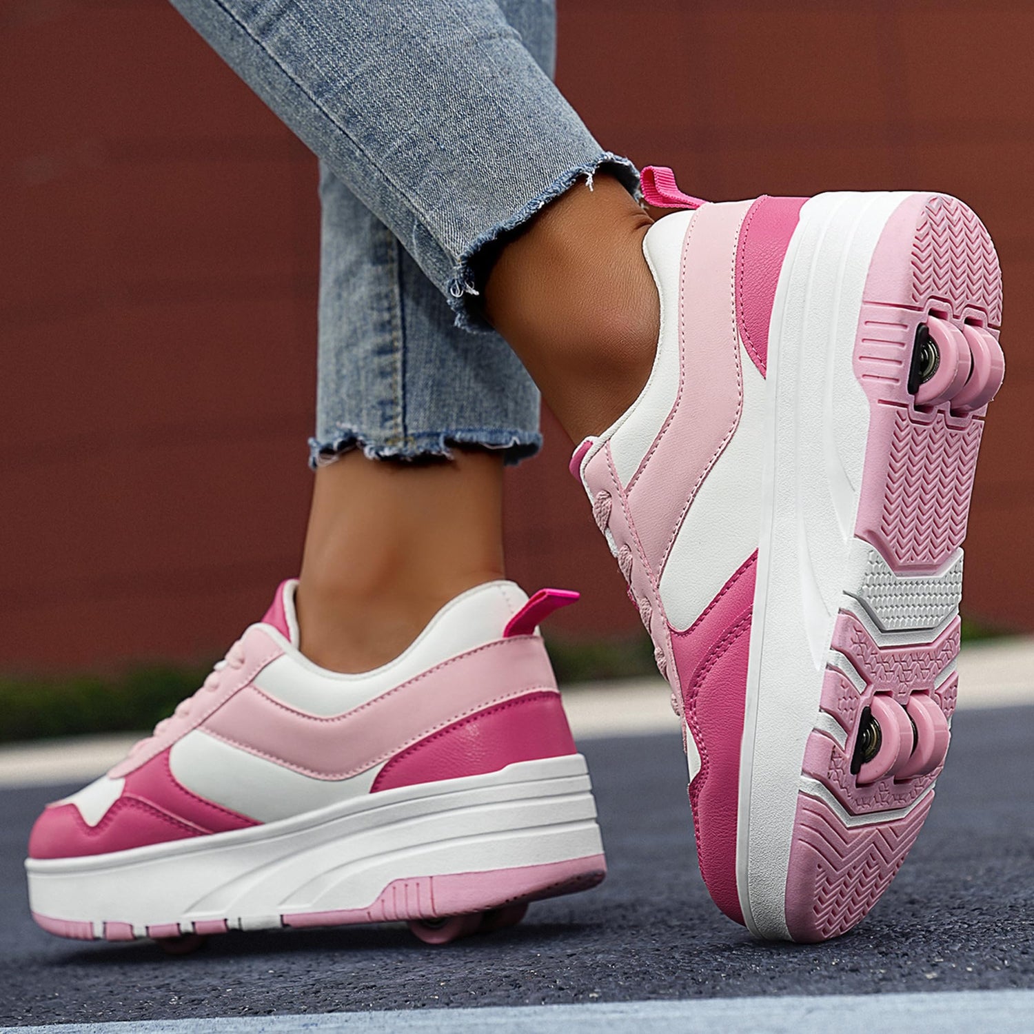 4 Wheels Roller Shoes PU Wheels shoes Pink